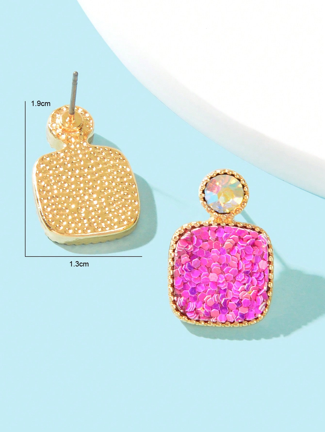 Shining Colourful Sequin Geometric Square Stud Earrings Wedding Dinner Jewellery