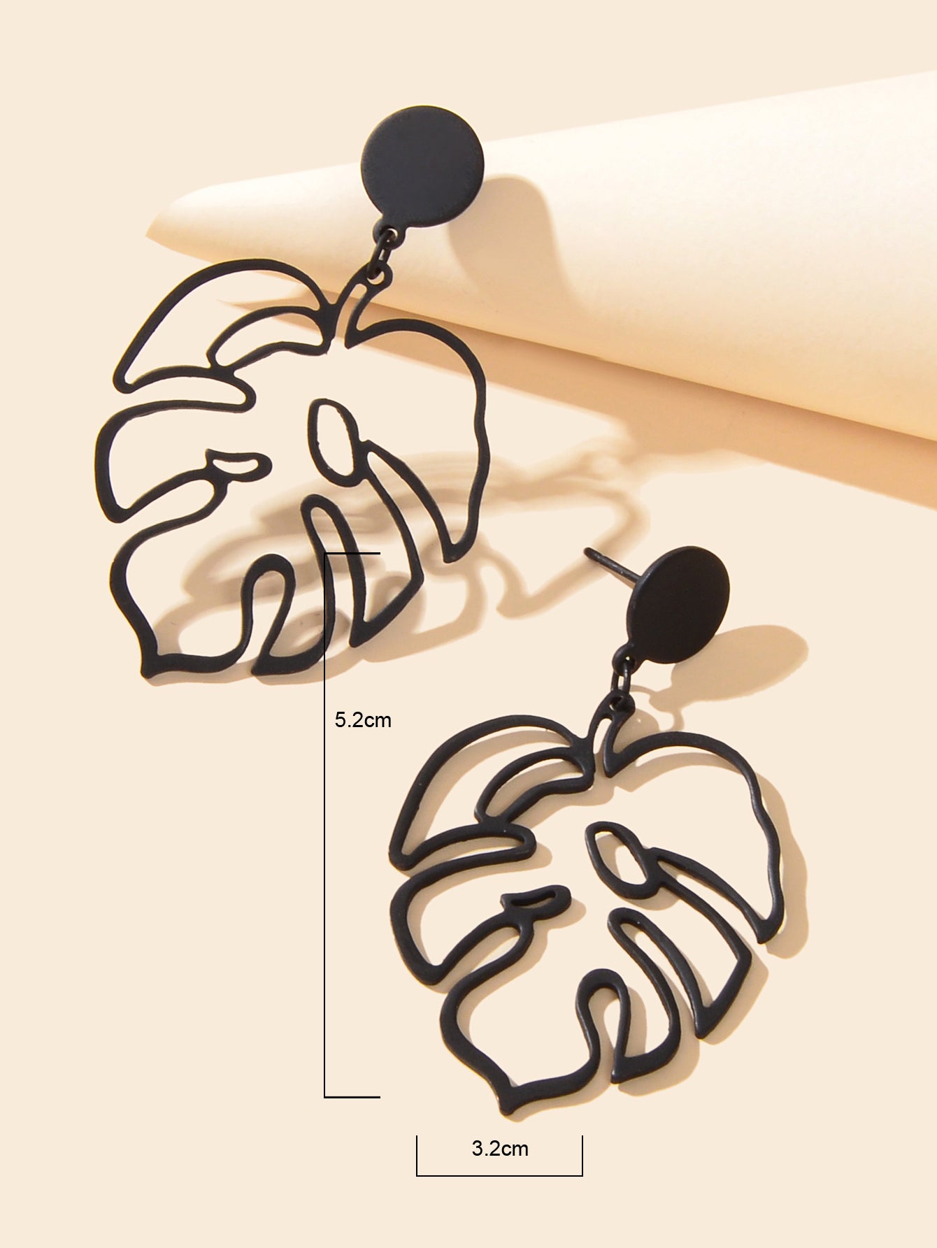 Pierced Abstract Geometric Black Leaf Hollow Statement Earrings Plant Stud Gift