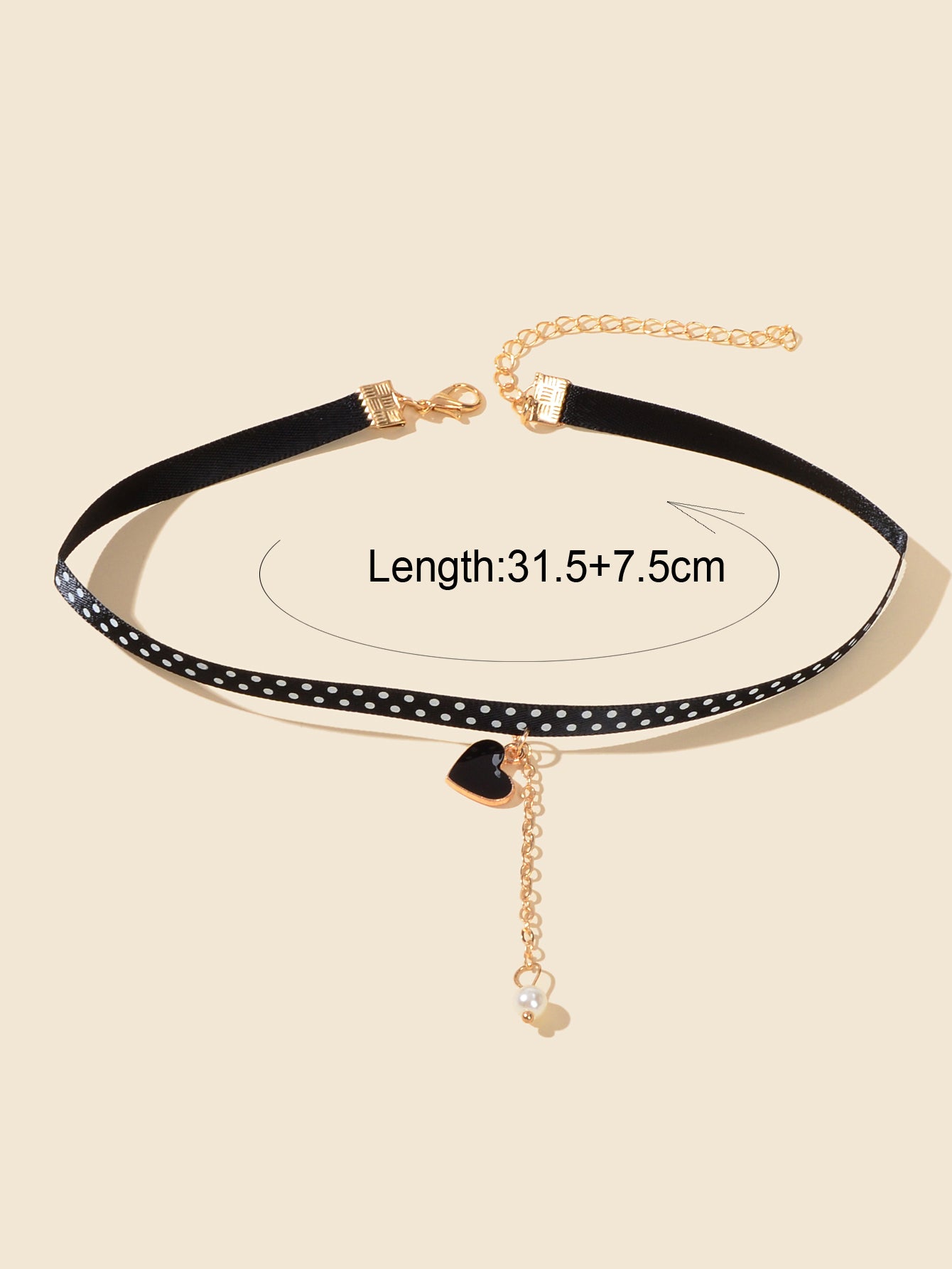 Retro 90s Dots Black Ribbon Collar Tattoo Choker Heart Charm Gold Chain Necklace