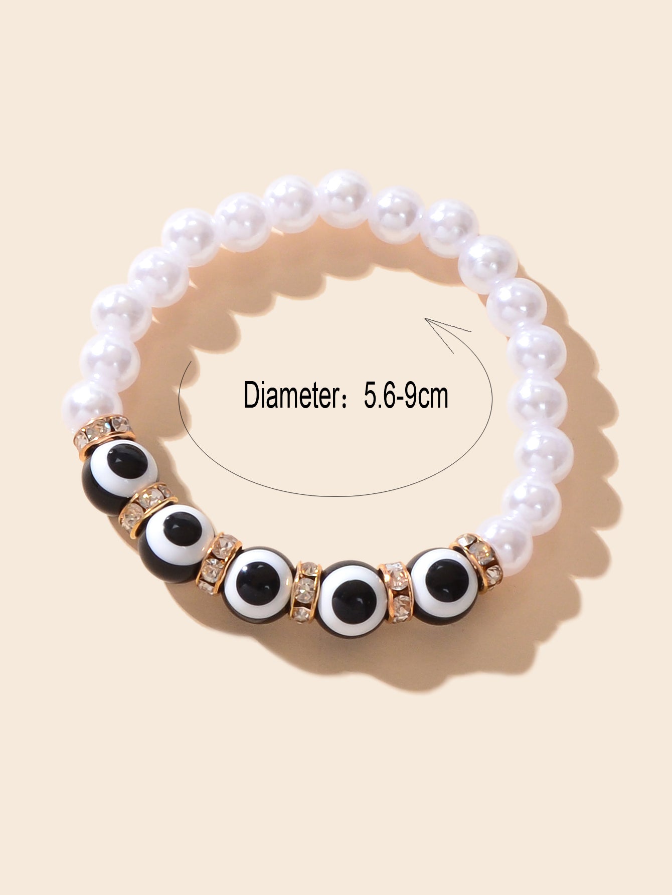 Creative Accessories Rhinestone Decor Black White Beaded Women Bangle Bracelet