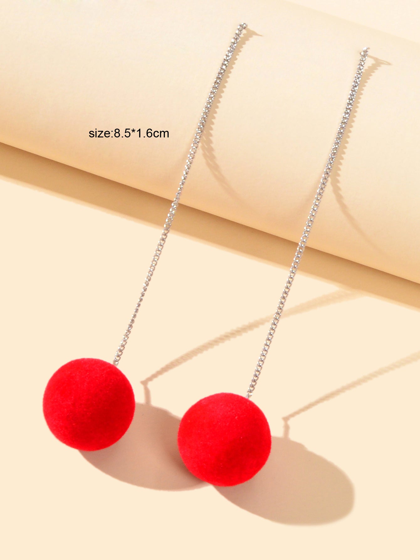 Female Jewelry Silver Long Chain Black Red Ball Dangle Earrings Trendy Accessory