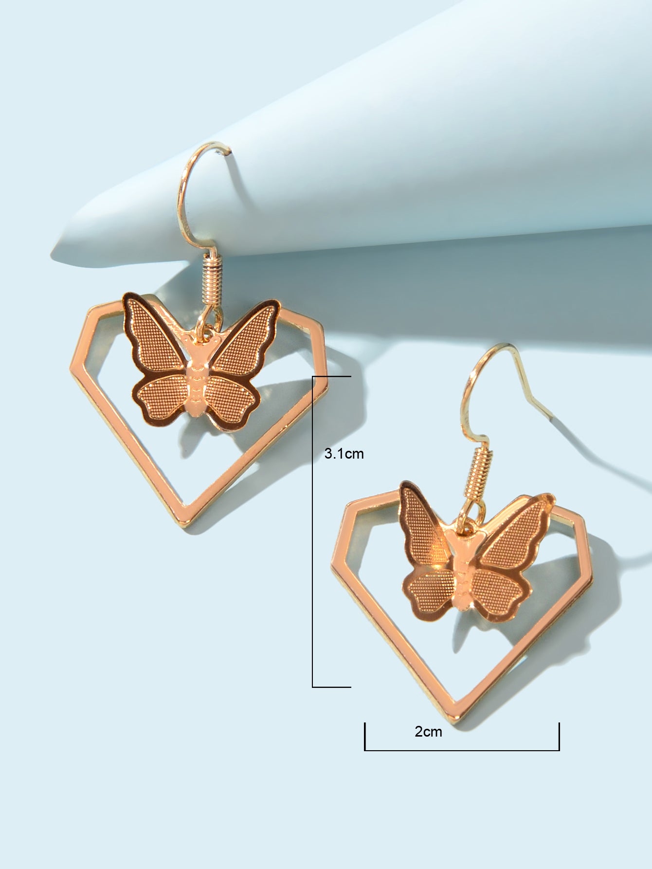 Delicate Female Jewelry Gold Heart Stereoscopic Butterfly Charm Dangle Earrings