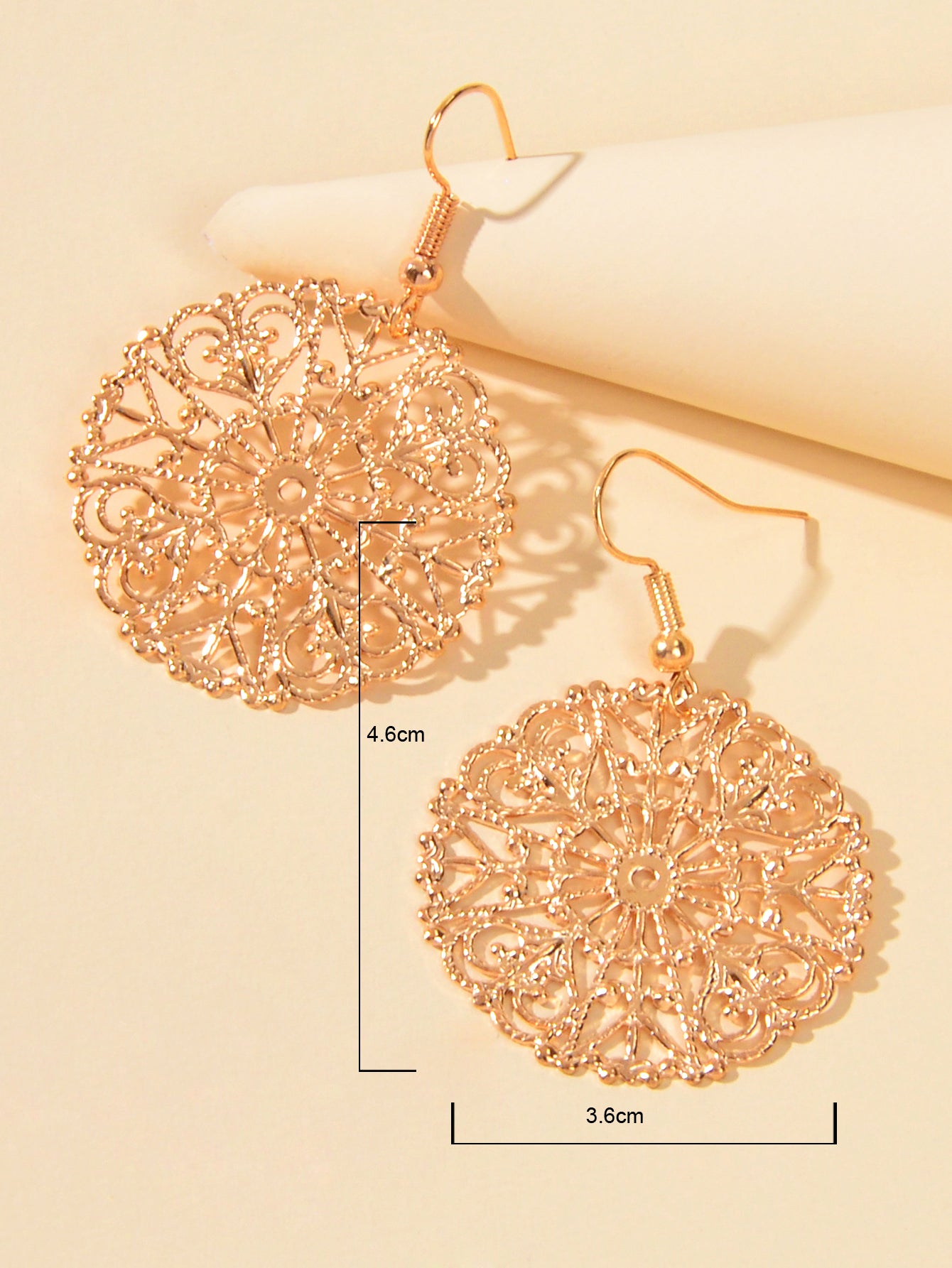 Ladies Jewellery Hollow Gold Silver Flower Pattern Round Trendy Dangle Earrings