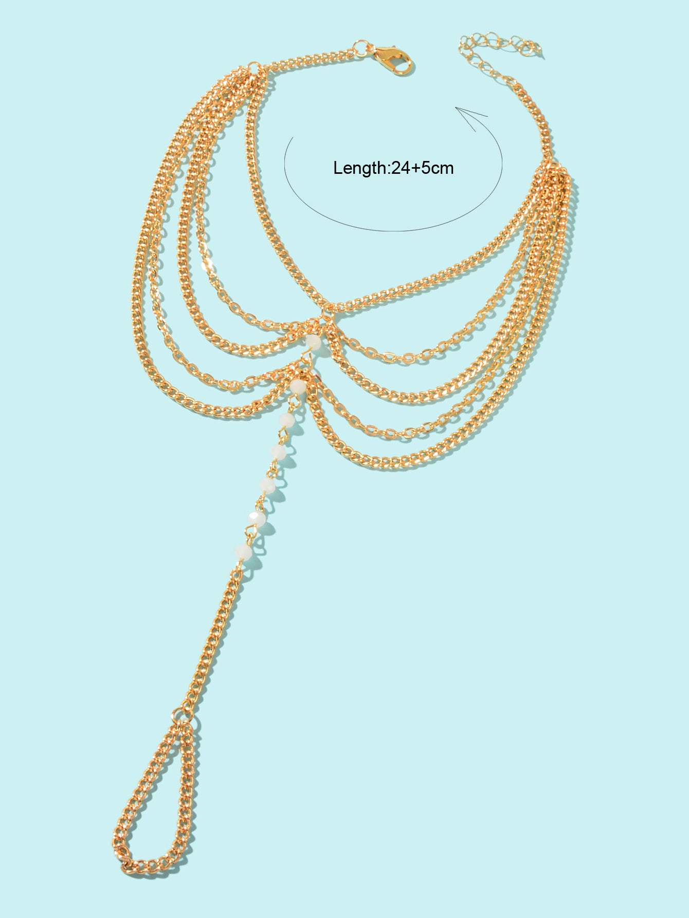 Beach Holiday Foot Jewellery Gold Tone Layered Chain Tassel Anklet with Toe Ring