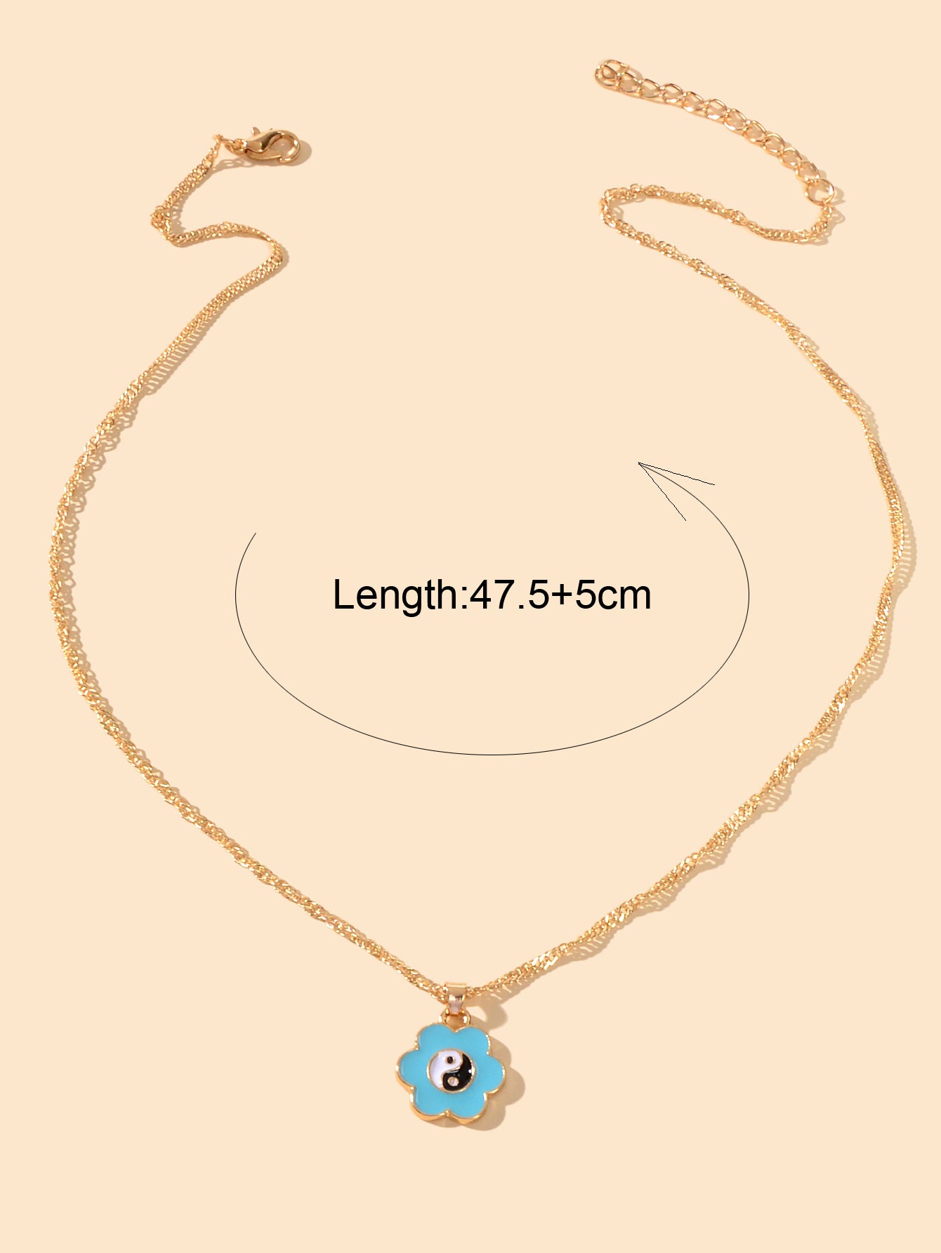 Dainty Gold Chain Yin Yang Tai Chi Blue Flower Charm Best Friends Necklace Gift