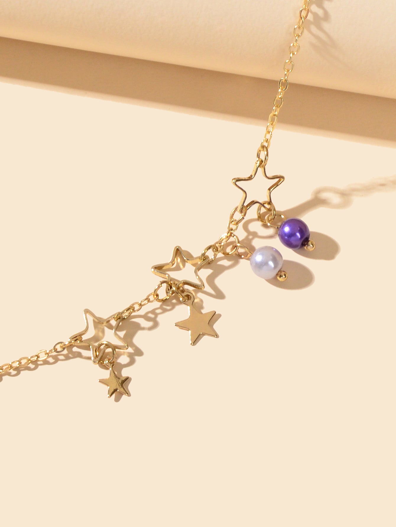 Gold Chain White Purple Beads Star Charm Trendy Bracelet Teen Ladies Jewellery