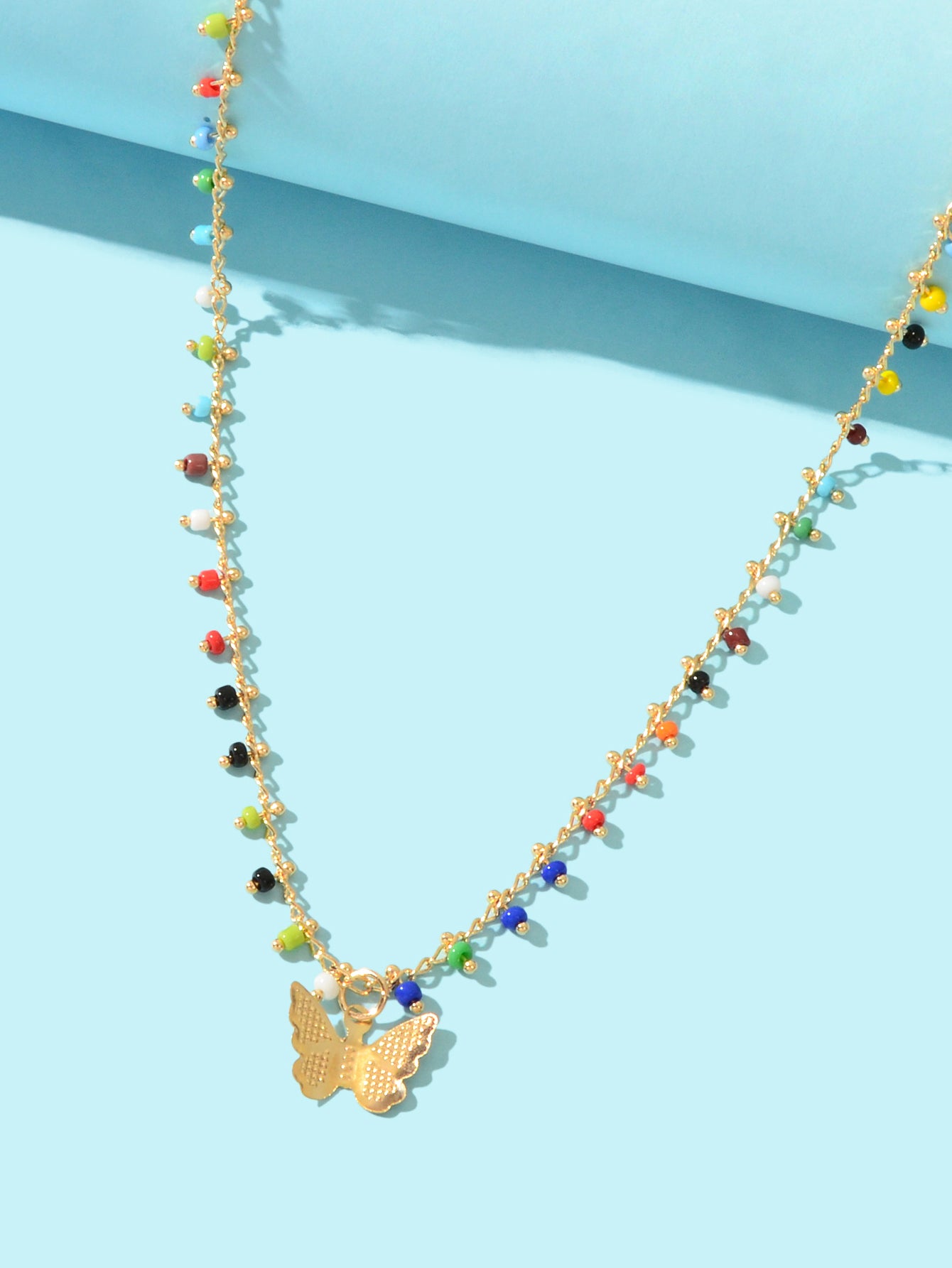 Bohemian Colorful Seed Beads Charm Chain Letter D Pendant Necklace Accessories