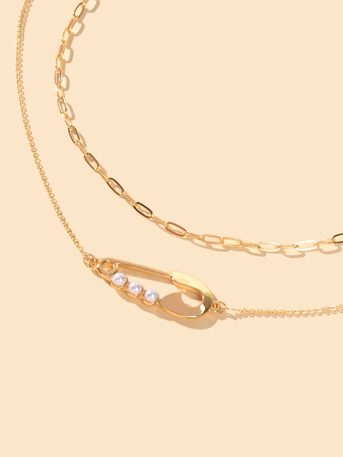 2pcs Popular Accessories Gold Chain Pearl Decor Pin Charm Necklace Women Jewelry