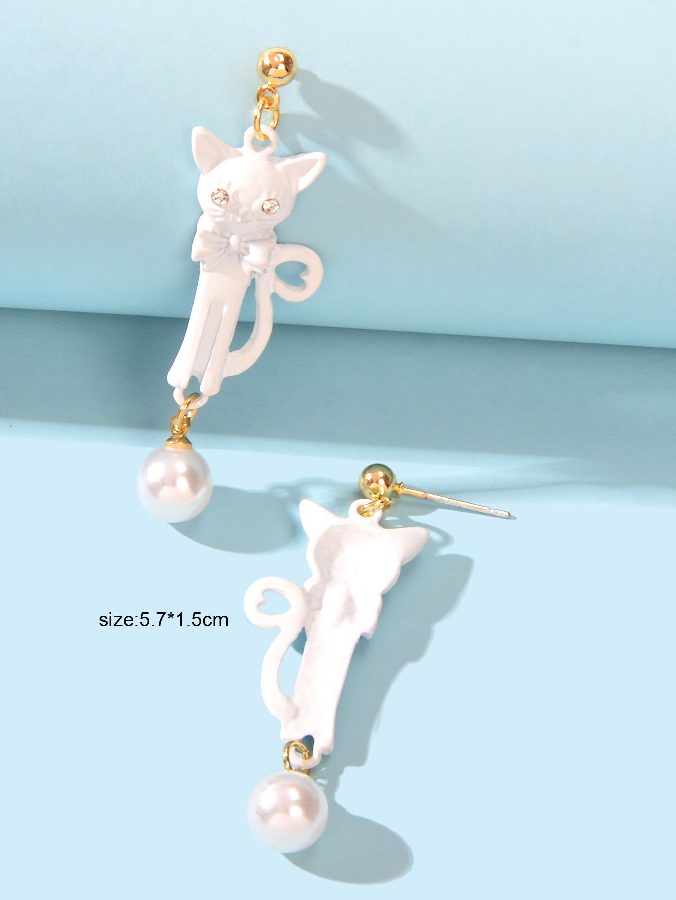 Funny Personality Creative Animal White Black Long Cat Dangling Element Earrings
