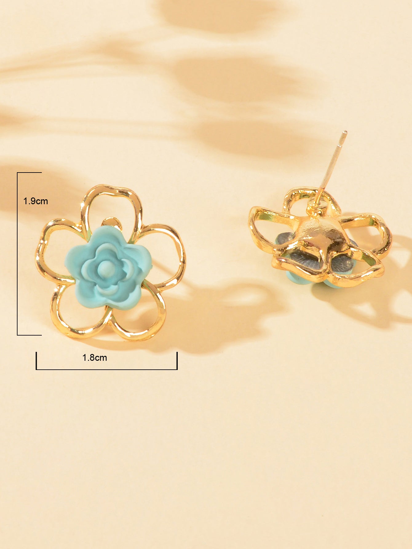 Delicate Blue Resin Flower Gold Hollow Hypoallergenic Stud Dainty Earrings Gift