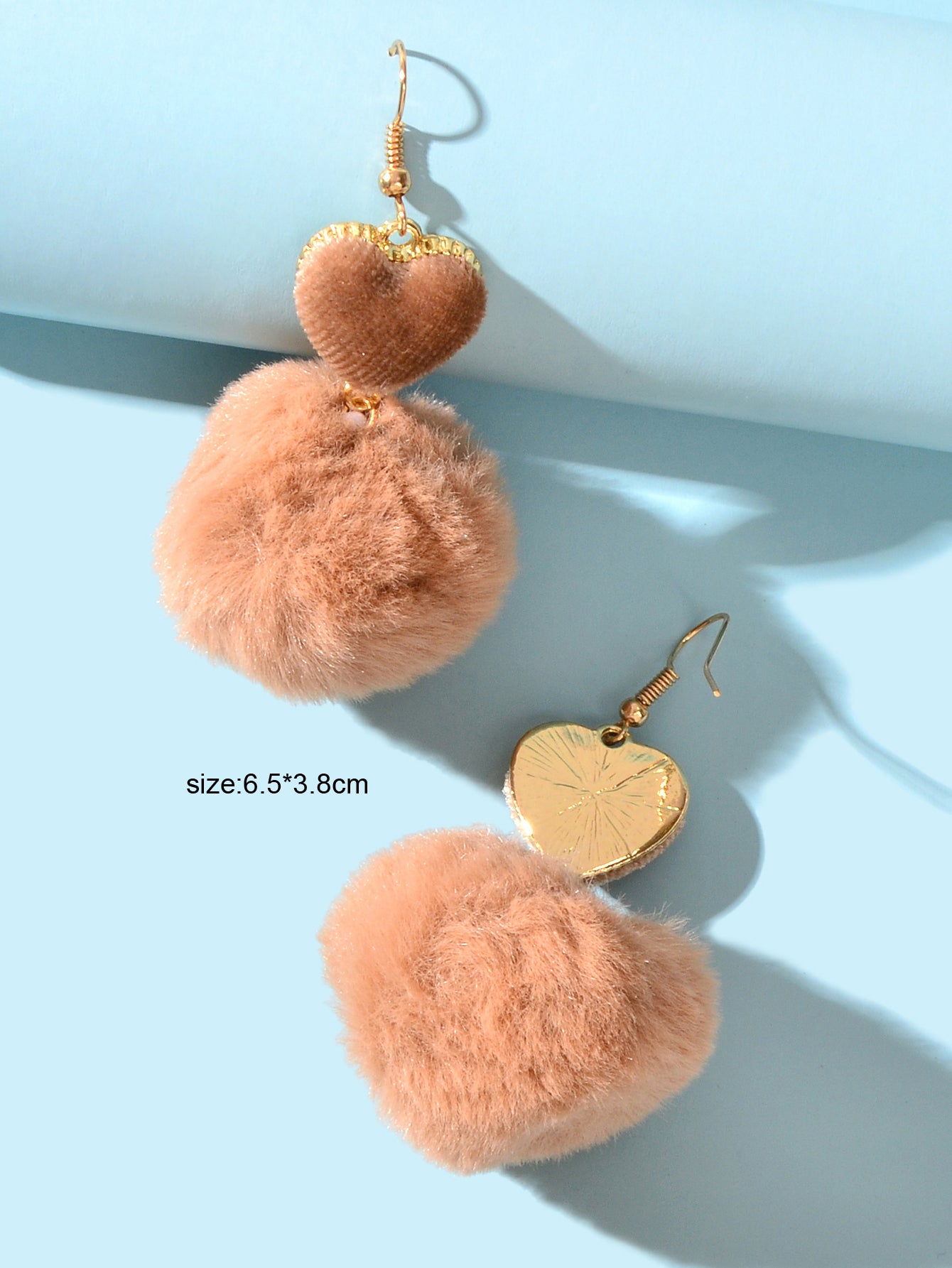 Faux Fur Fluffy Ball Handmade Soft Plush Pom Pom Heart Dangle Earrings Jewellery