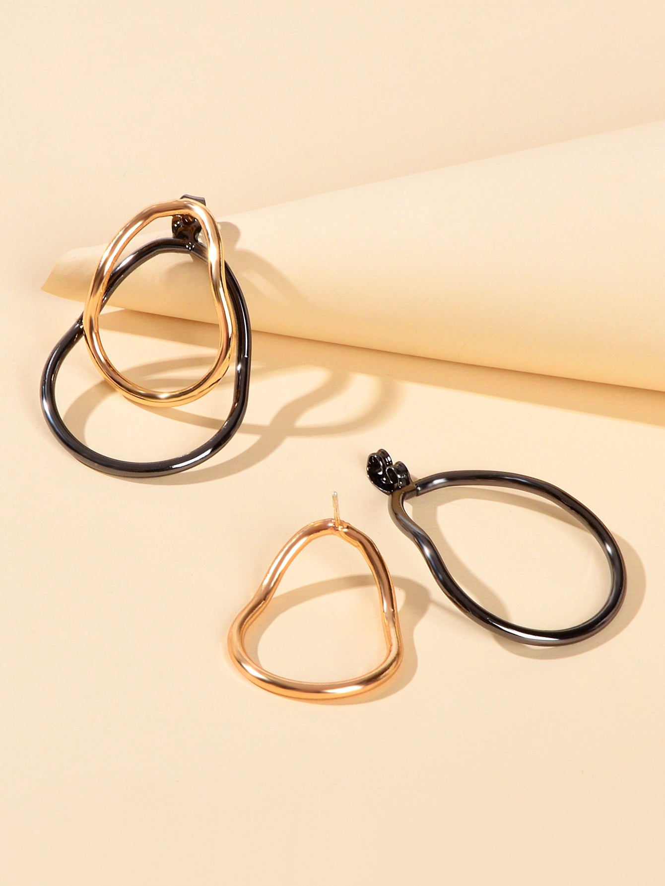 Gold Gunblack Geometric Ear Jacket Front Back Stud Exaggerated Statement Earring