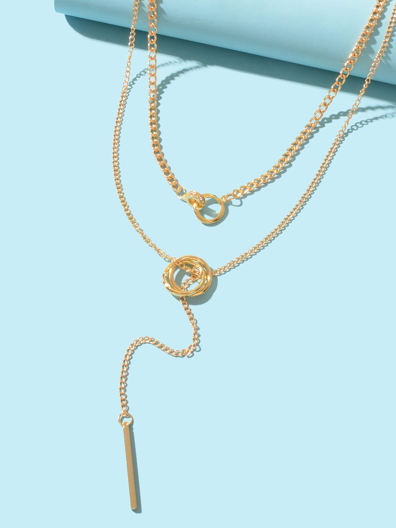 Stylish Double layer Chic Gold Chain Y Style Long Pendant Stick Lariat Necklace