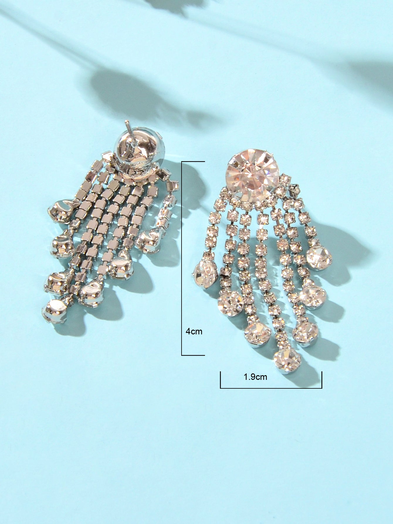 Shiny Bridal Cubic Zirconia Tassel Silver Chain Chandelier Charm Fringe Earrings