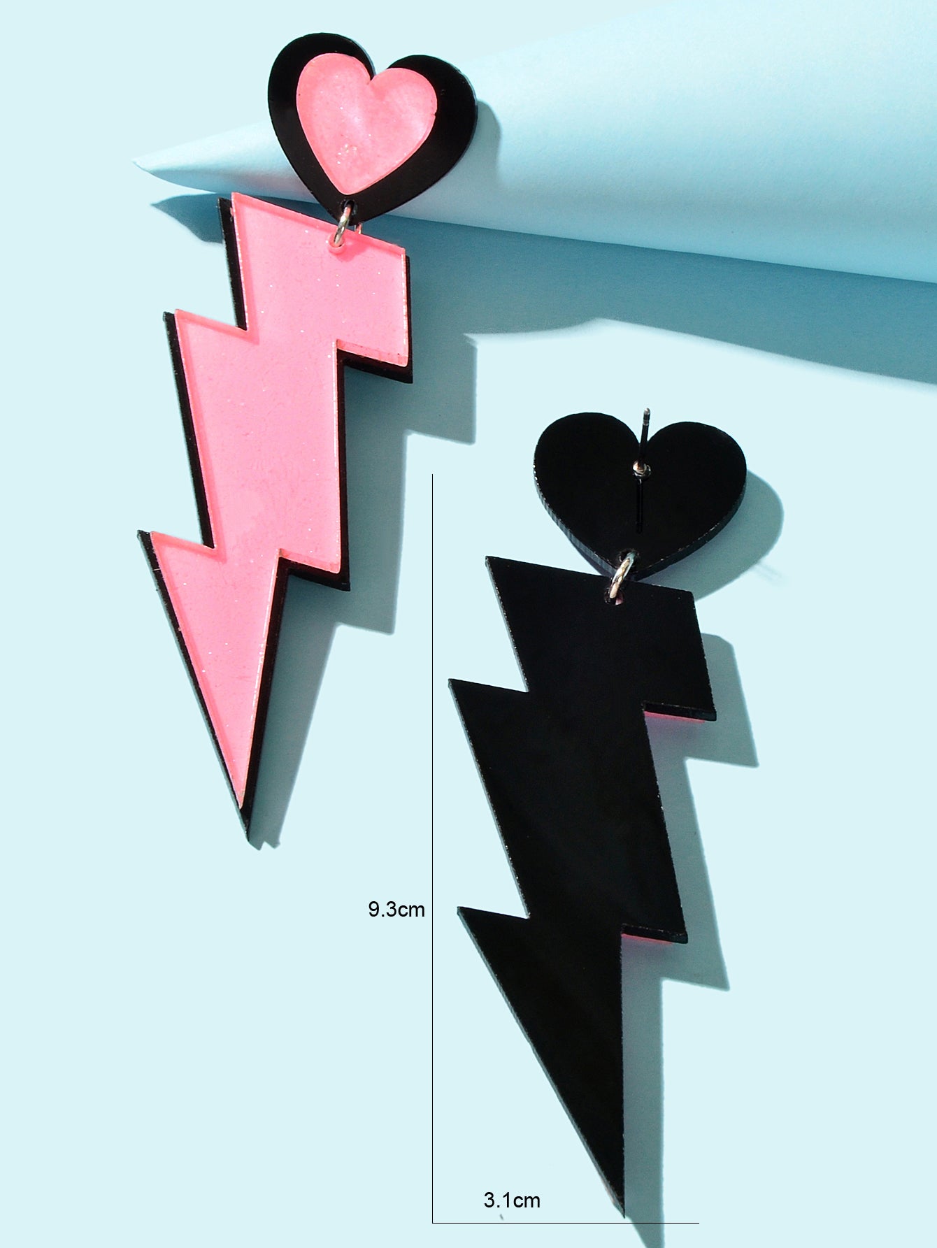 Y2K Sweet Pink Acrylic Heart Lightning Long Pendant Dangle Earrings for Dating