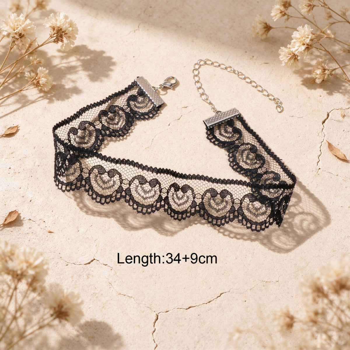 Vintage Sexy Heart Black Gothic Victorian Scalloped Lace Choker Collar Necklace