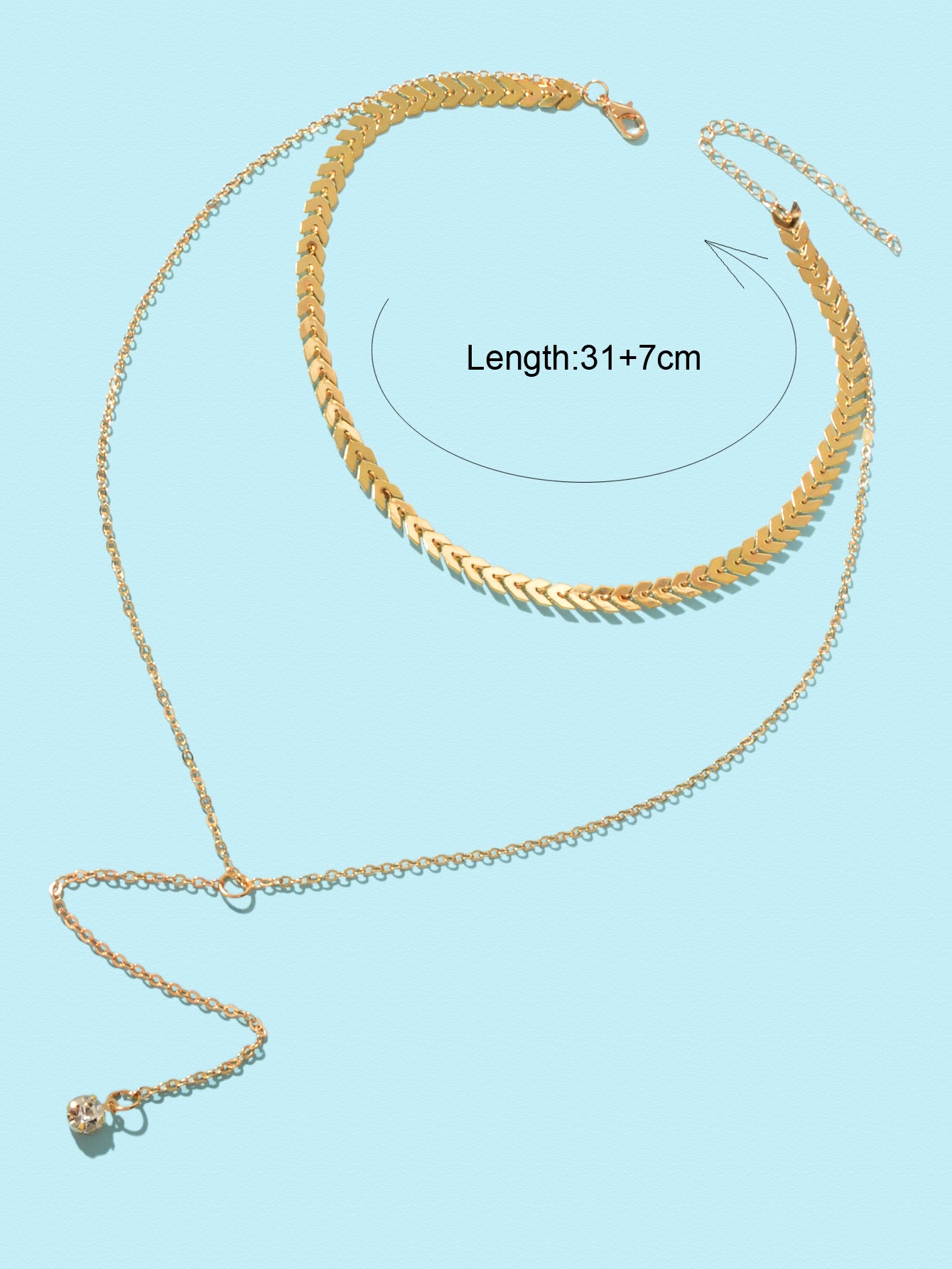 Double layer Chain Dangling Rhinestone Pendant Lariat Necklace Female Jewellery