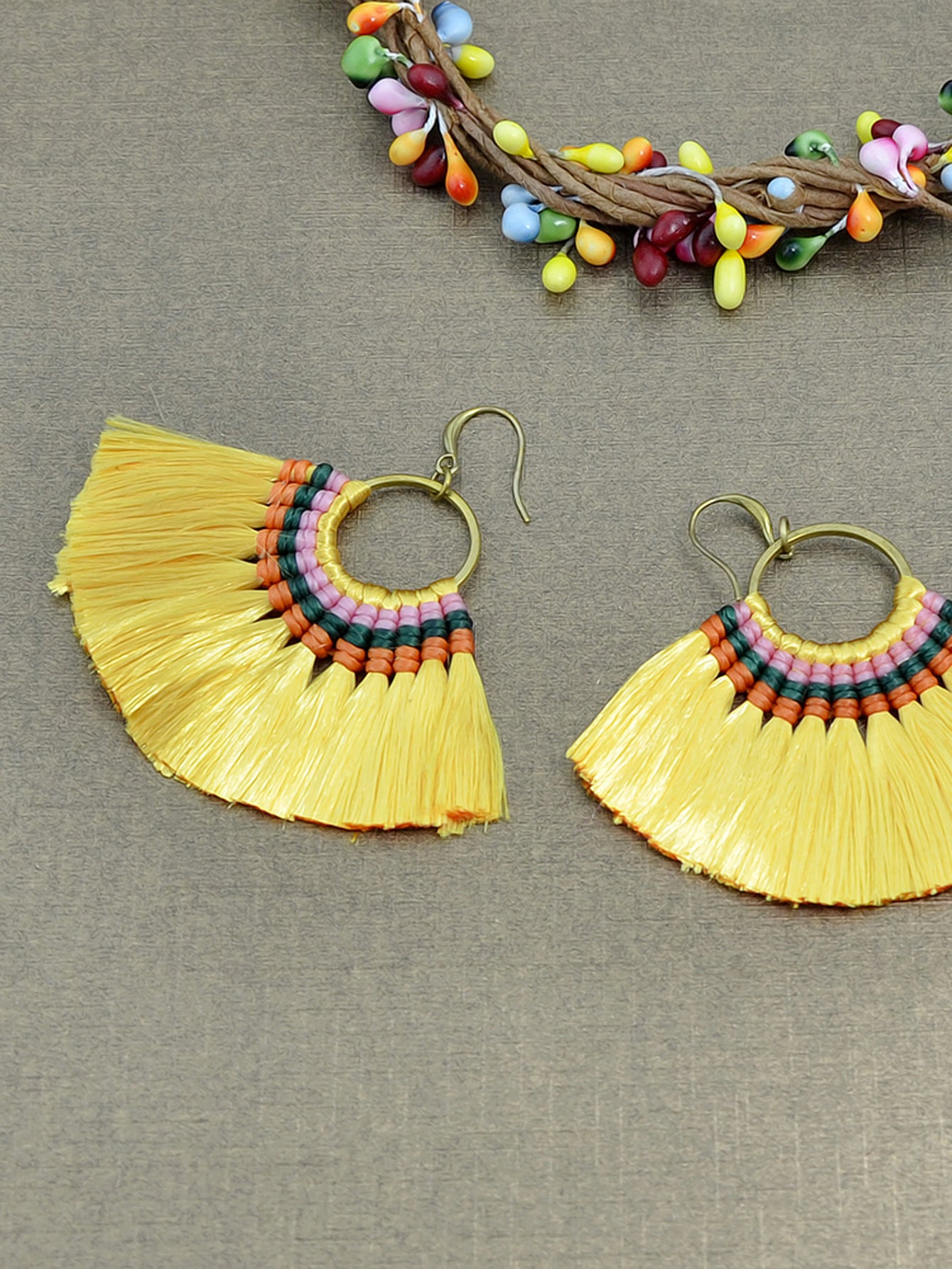 Ethnic Traditional Jewellery Colorful Tassel Fan Shape Dangle Bohemian Earrings
