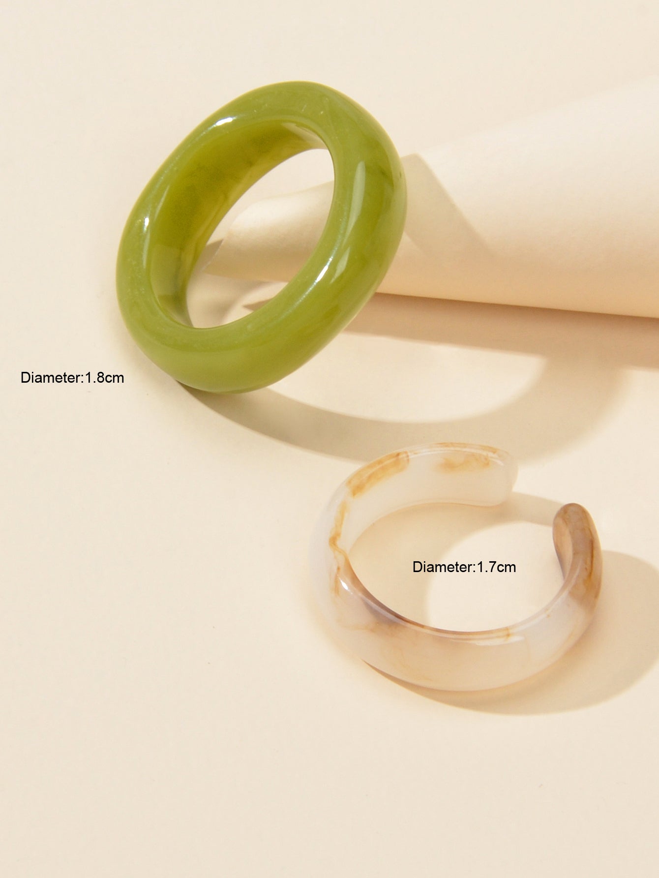 Stackable 2 pcs Beige Green Resin Chunky Multiple Bulk Pack Boho Chic Ring set