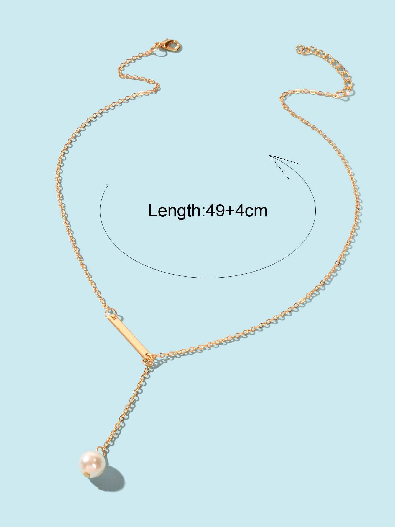 Designer Jewelry Gold Chain Geometric Bar Lariat Y-Shaped Pearl Pendant Necklace