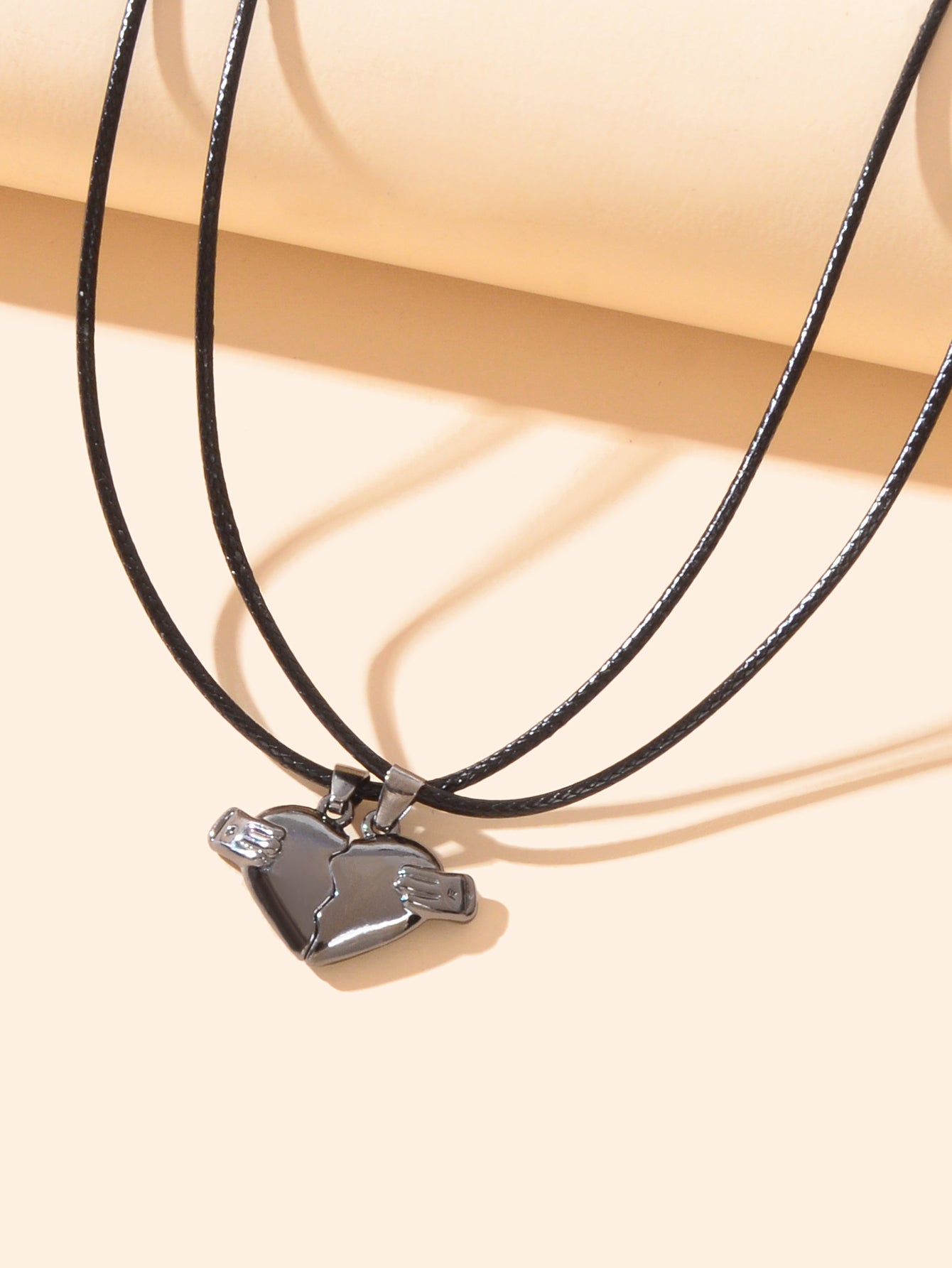 Couples Friendship Jewellery Set Pu Leather Black Magnetic Lovers Heart Necklace