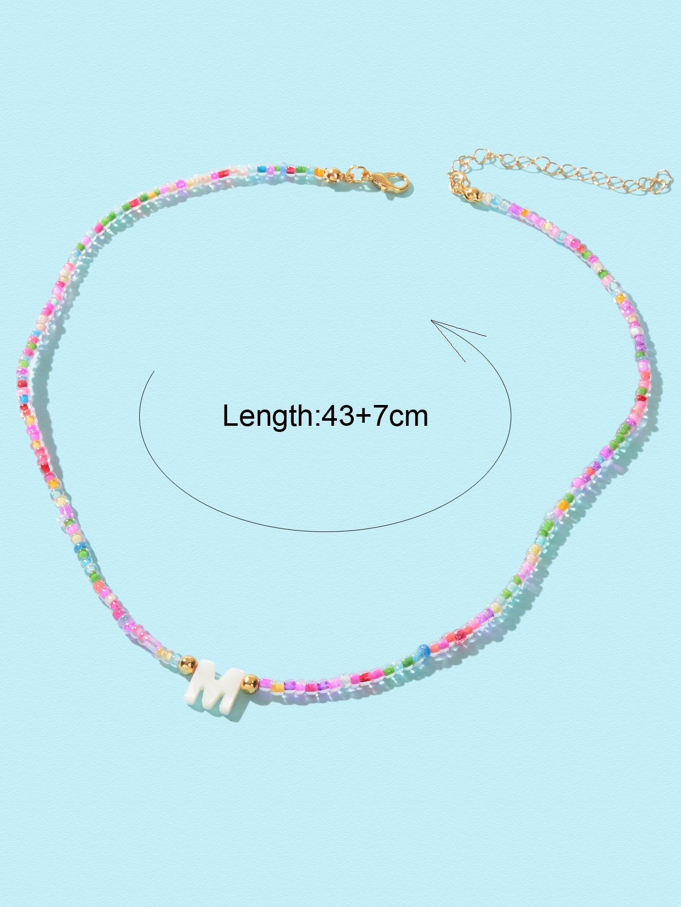 Bohemian Handmade Rainbow Seed Beaded Hawaiian Letter M Necklace Beach Jewellery