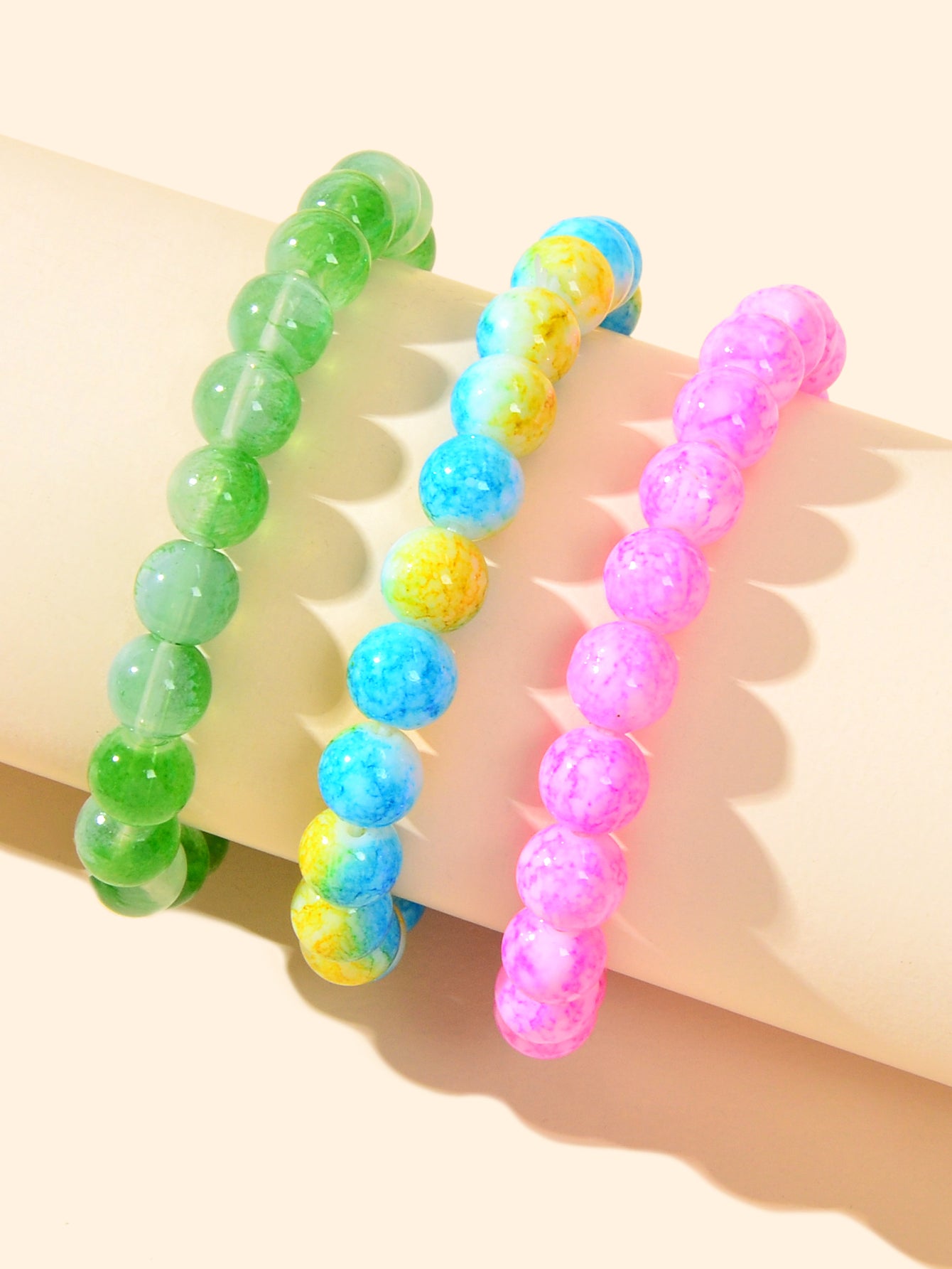 3 pcs Bohemian Ethnic Jewellery Multi-colored Elastic Beads Bangle Bracelets Set