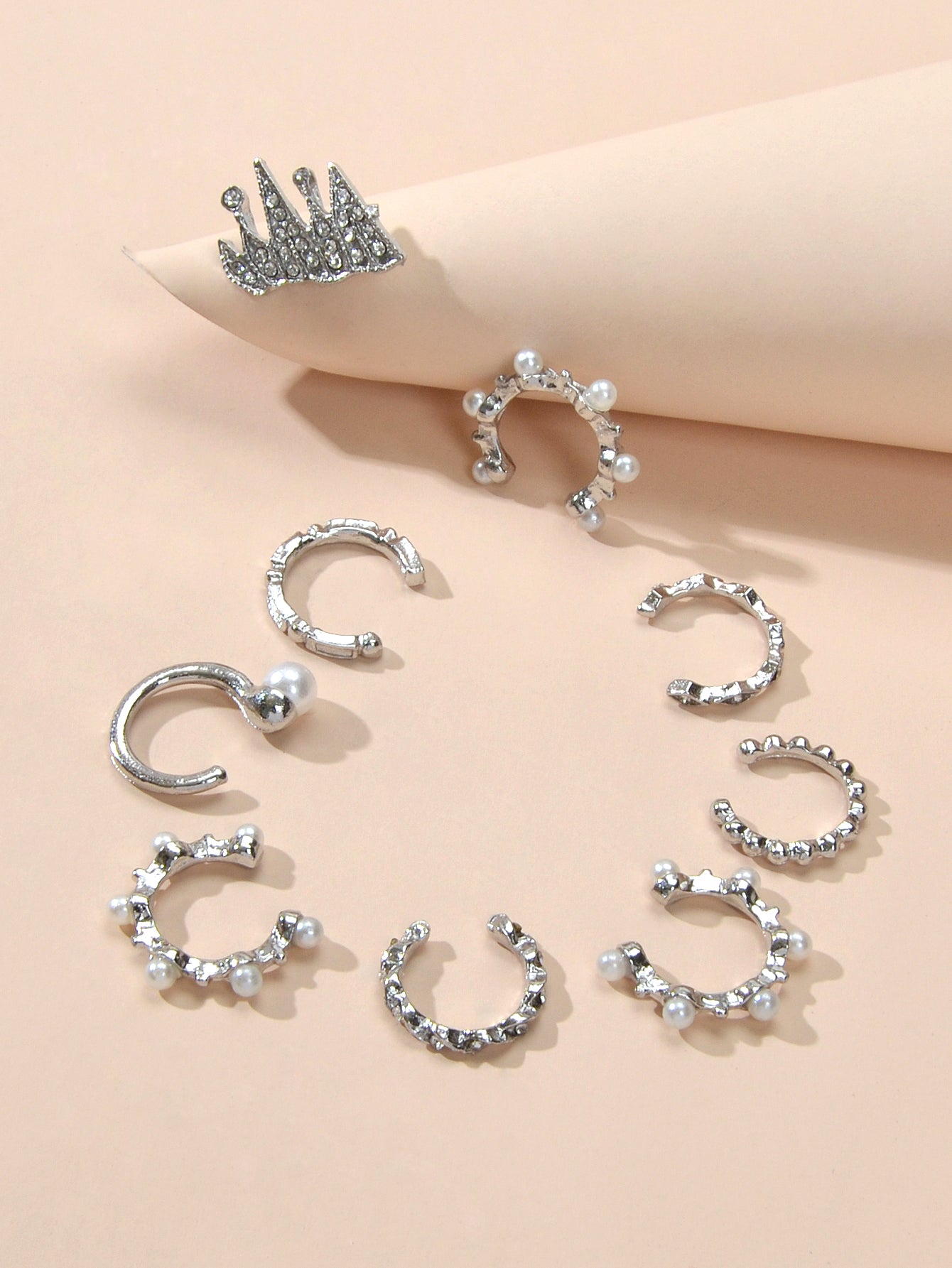 9pcs Silver Ear Cuffs Clip On Cuff Earrings Cartilage Helix Wrap Ear Jewelry Set