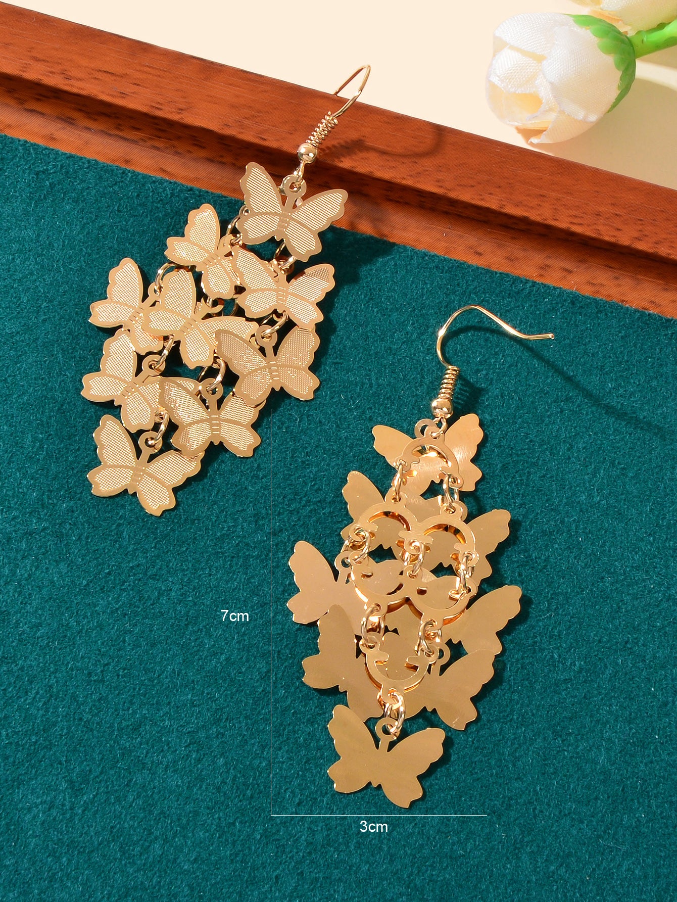 Women's Fashion Hot Pink Purple Hollow Multi-level Butterfly Chandelier Earrings