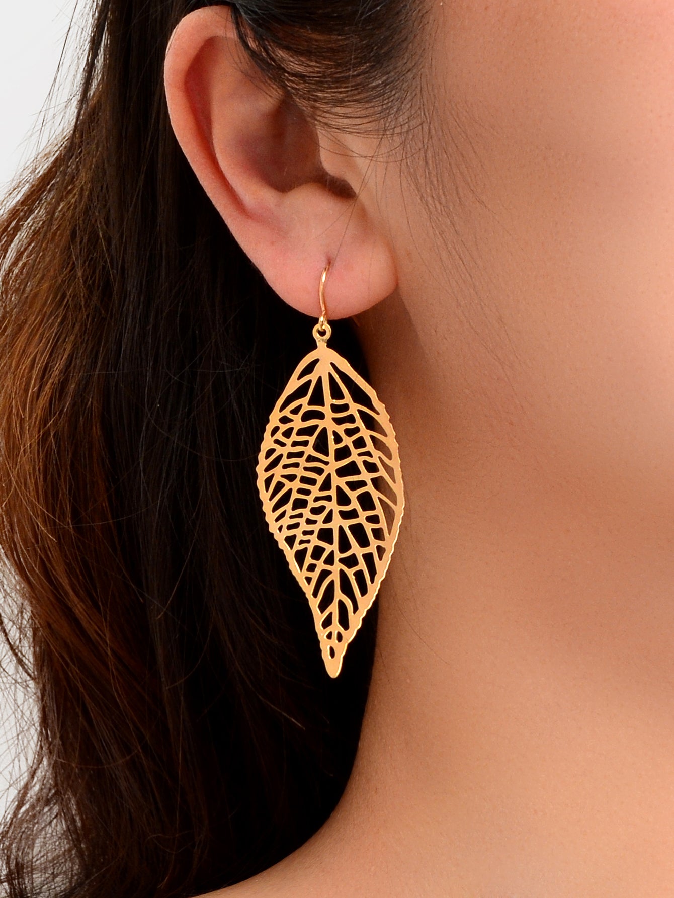 3 pairs AU Local Gold Silver Rosegold Hollow Mesh Leaf Dangle Drop Earrings set