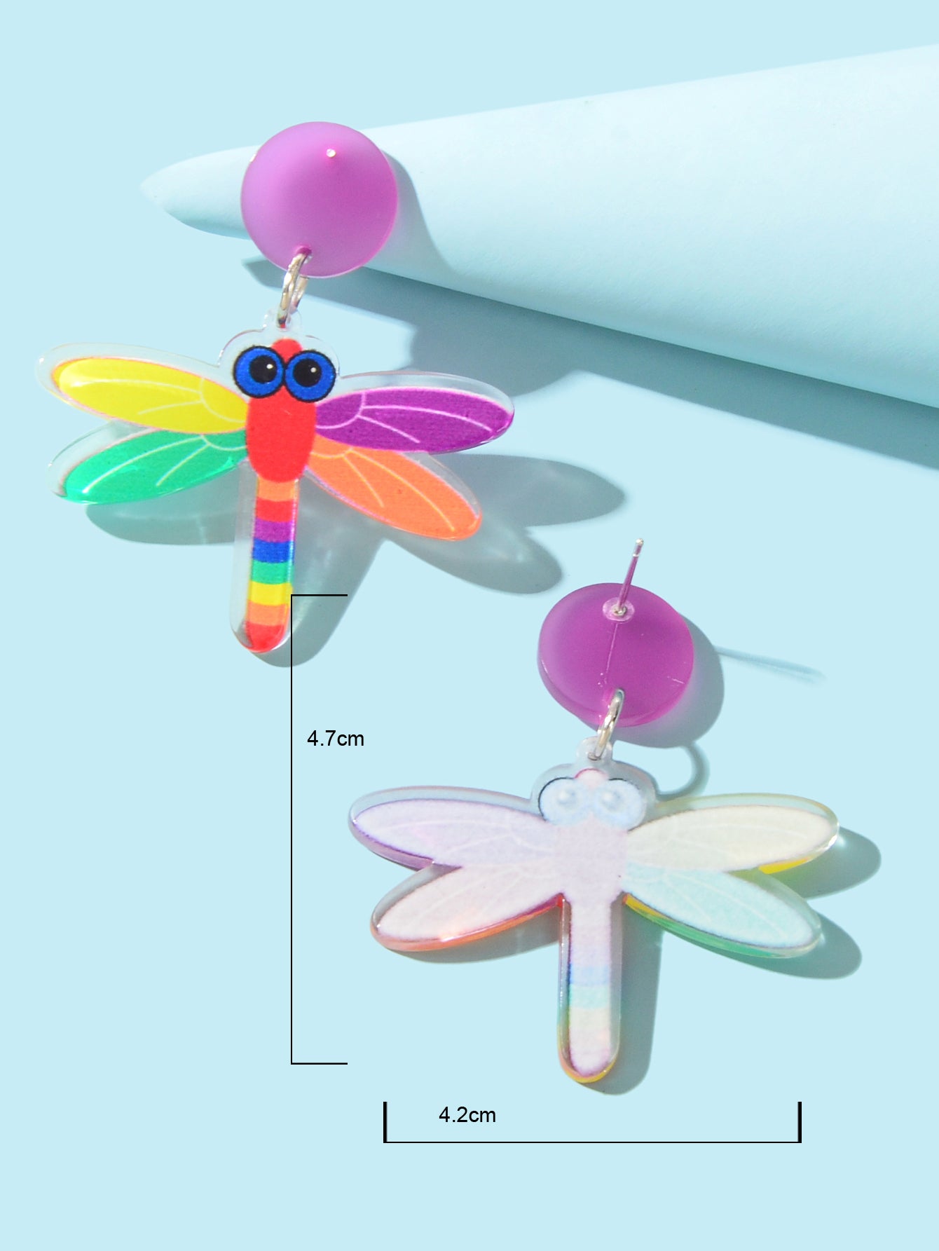 Candy Color Acrylic Colorful Dragonfly Resin Dangle Pierced Cute Insect Earrings