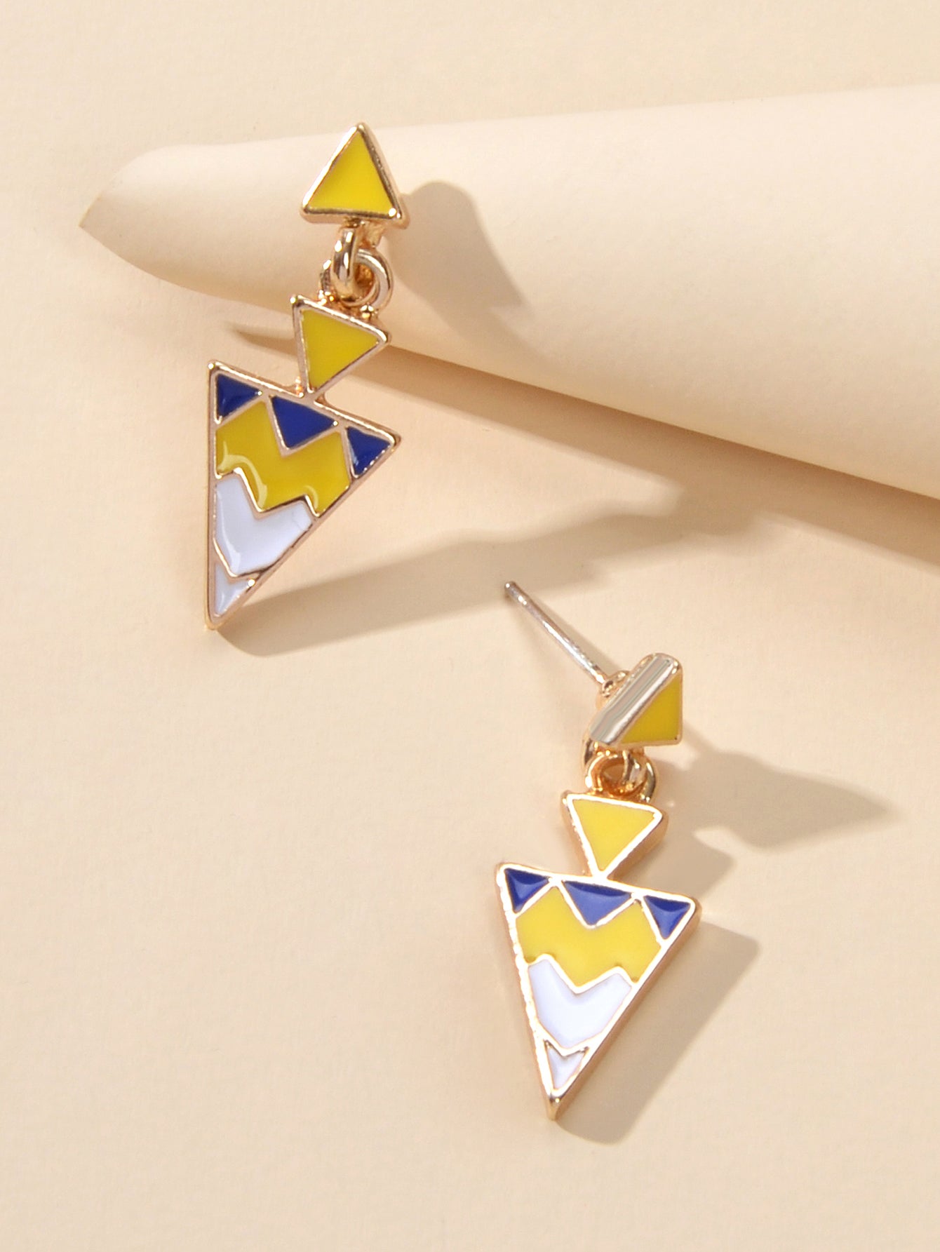 Fashion Jewellery Women Accessories Yellow Geometric Triangle Dangle Earrings