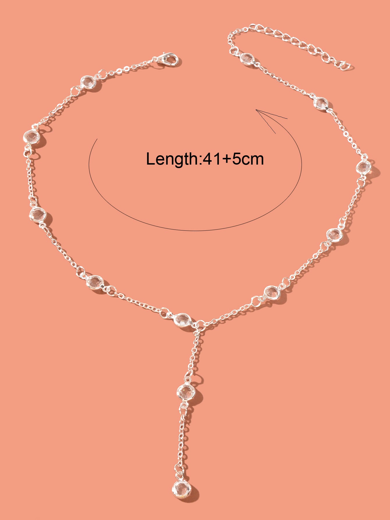 Trendy Silver Chain Transparent Bead Lariat Y Style Charm Simple Female Necklace