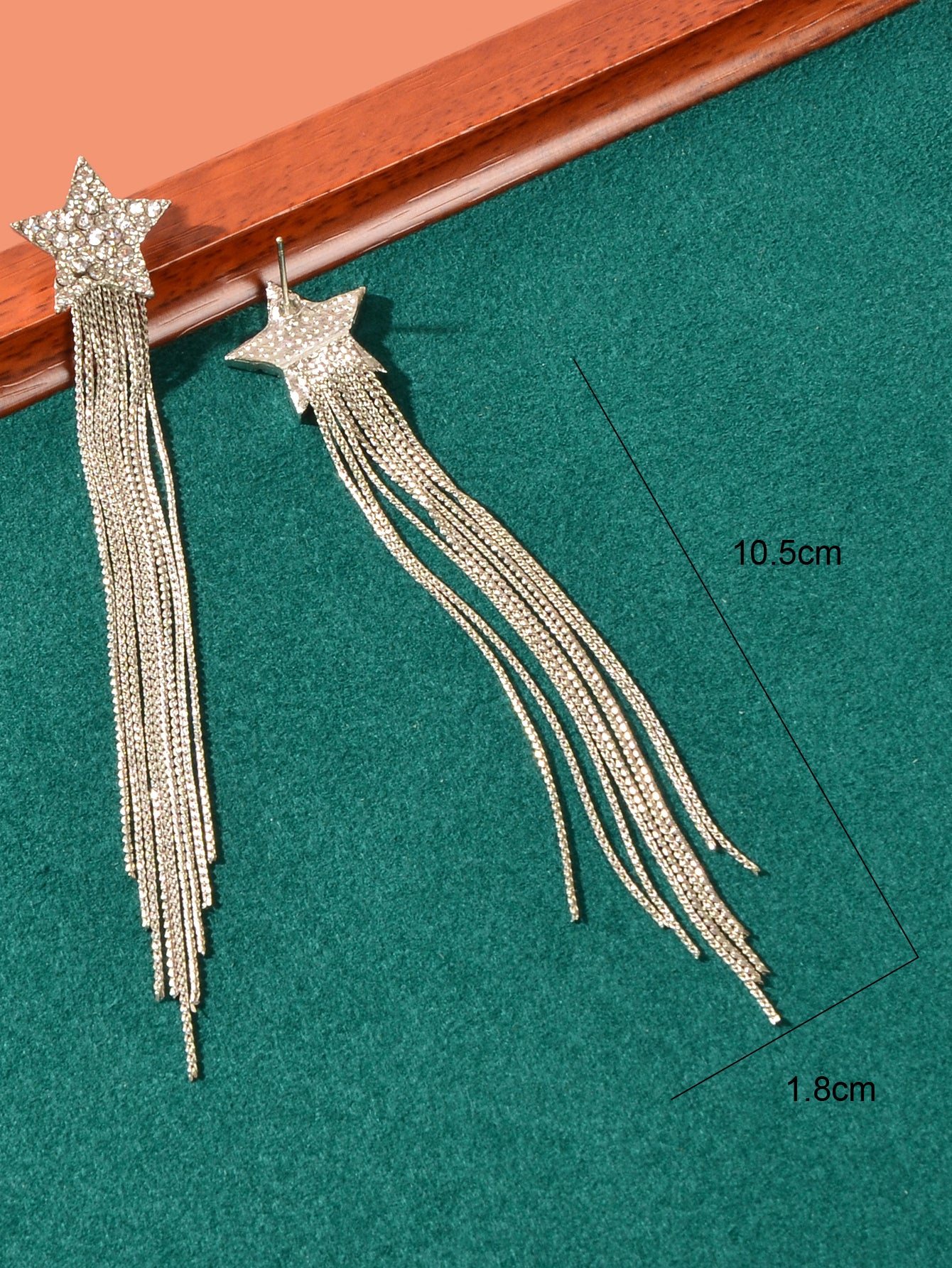 Elegant Luxury Rhinestone Decor Star Long Silver Chain Tassels Dangling Earrings