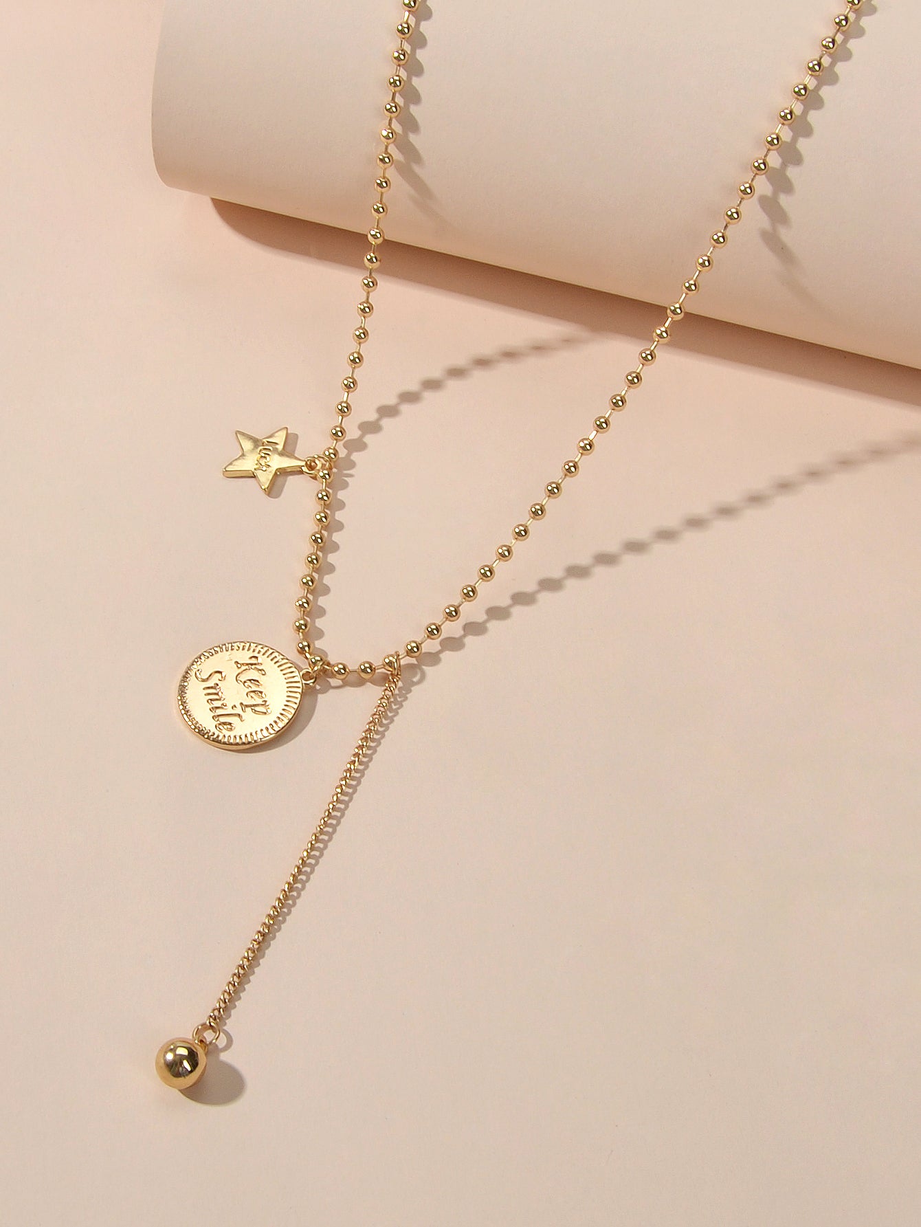 Dainty Party Jewellery Gold Popcorn Chain Luck Letter Star Round Charm Necklace