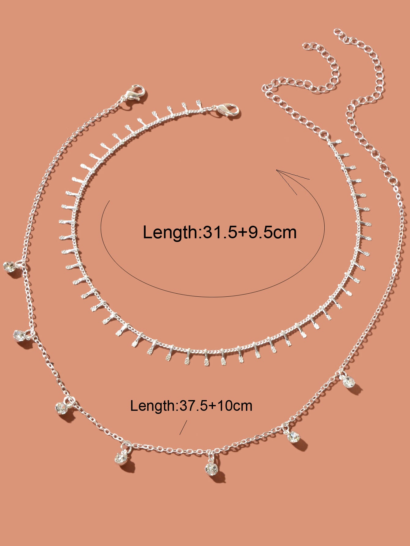 2 pcs Rhinestone Charm Layering Chain Necklace Personalized Women Choker