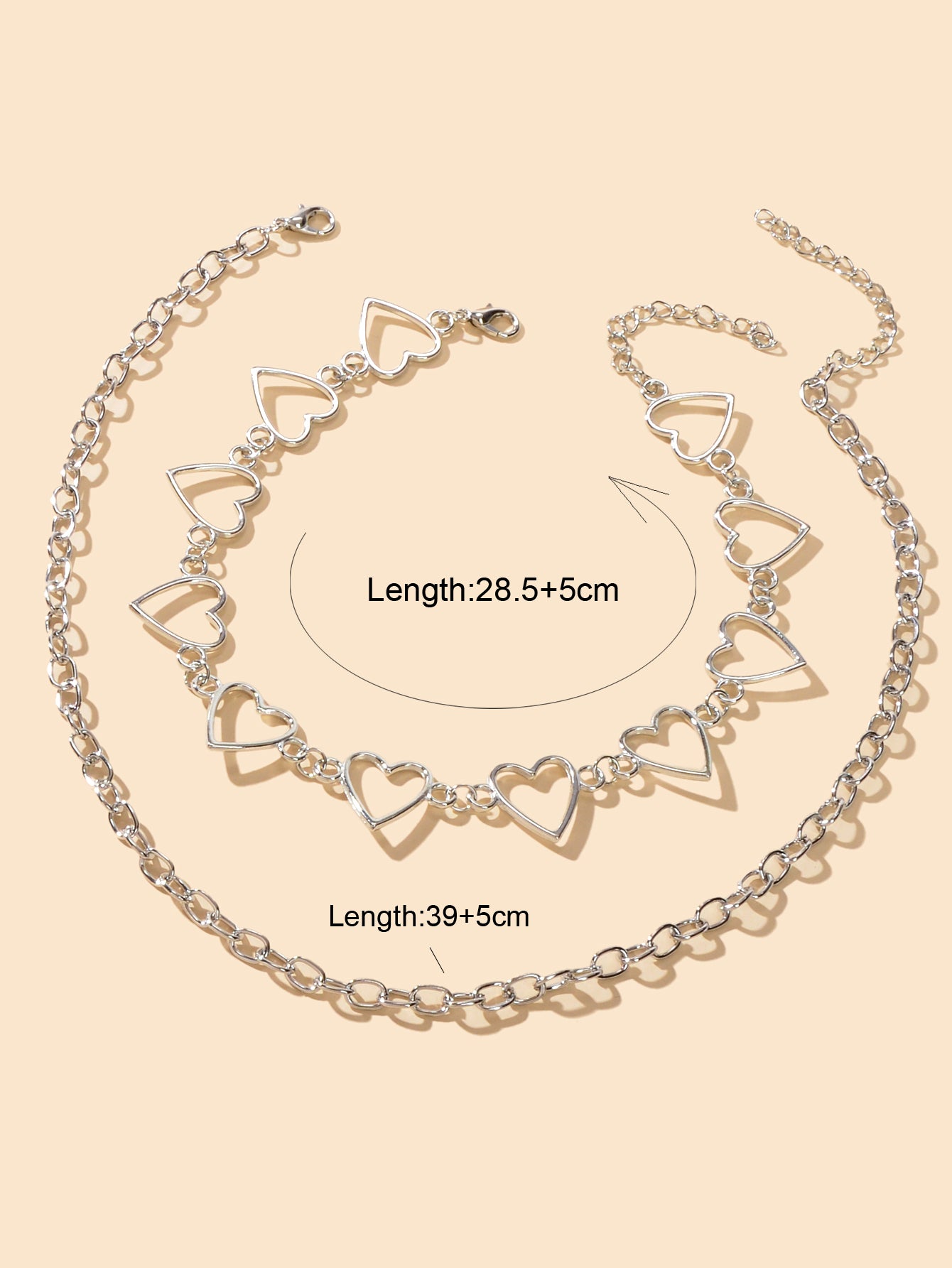 2pcs Gold Hollow out Heart Double layer Chain Clavicle Necklace Trendy Jewellery