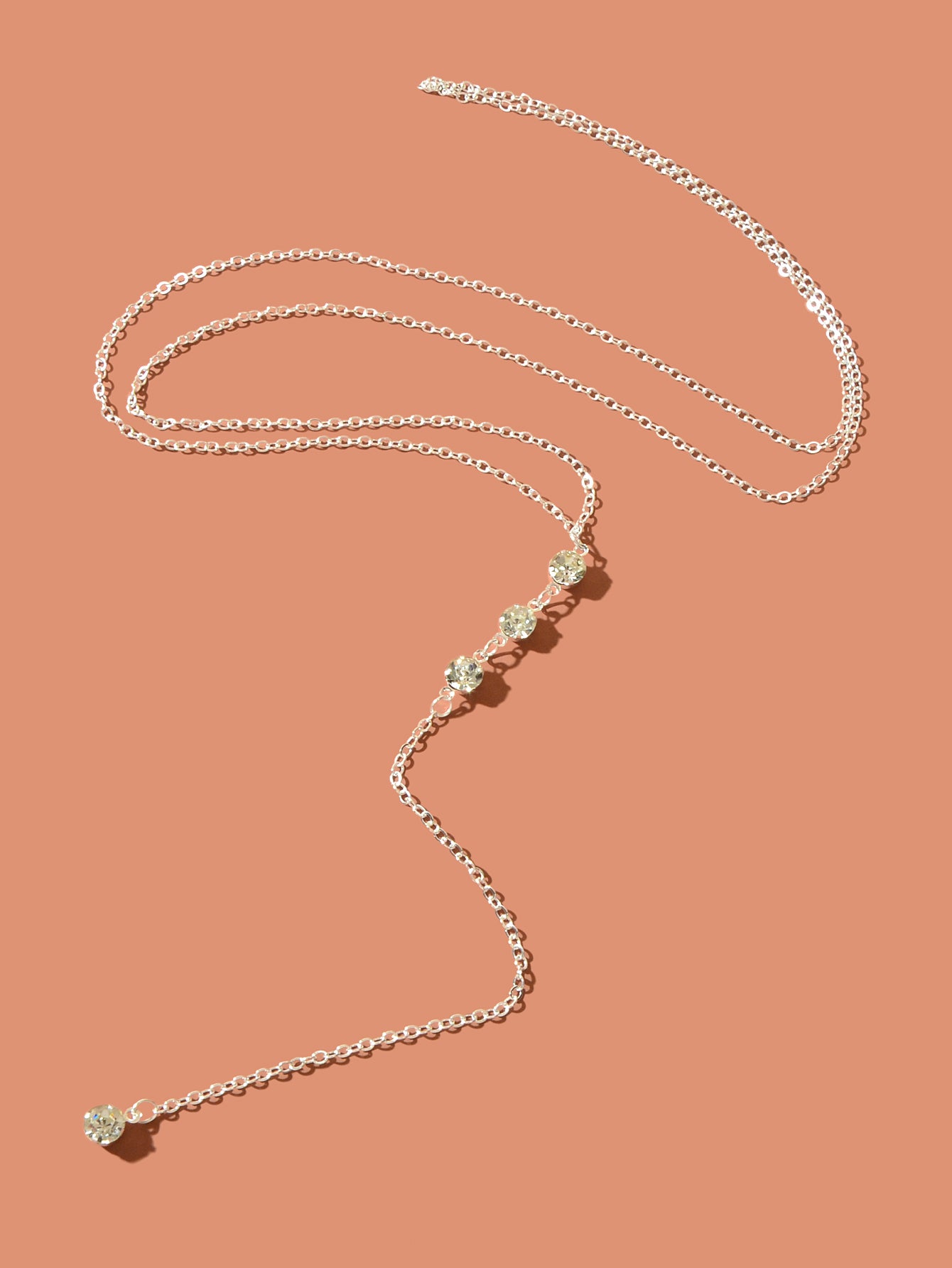 Trendy Double layer Gold Silver Chain Rhinestone Y Style Long Pendant Necklace