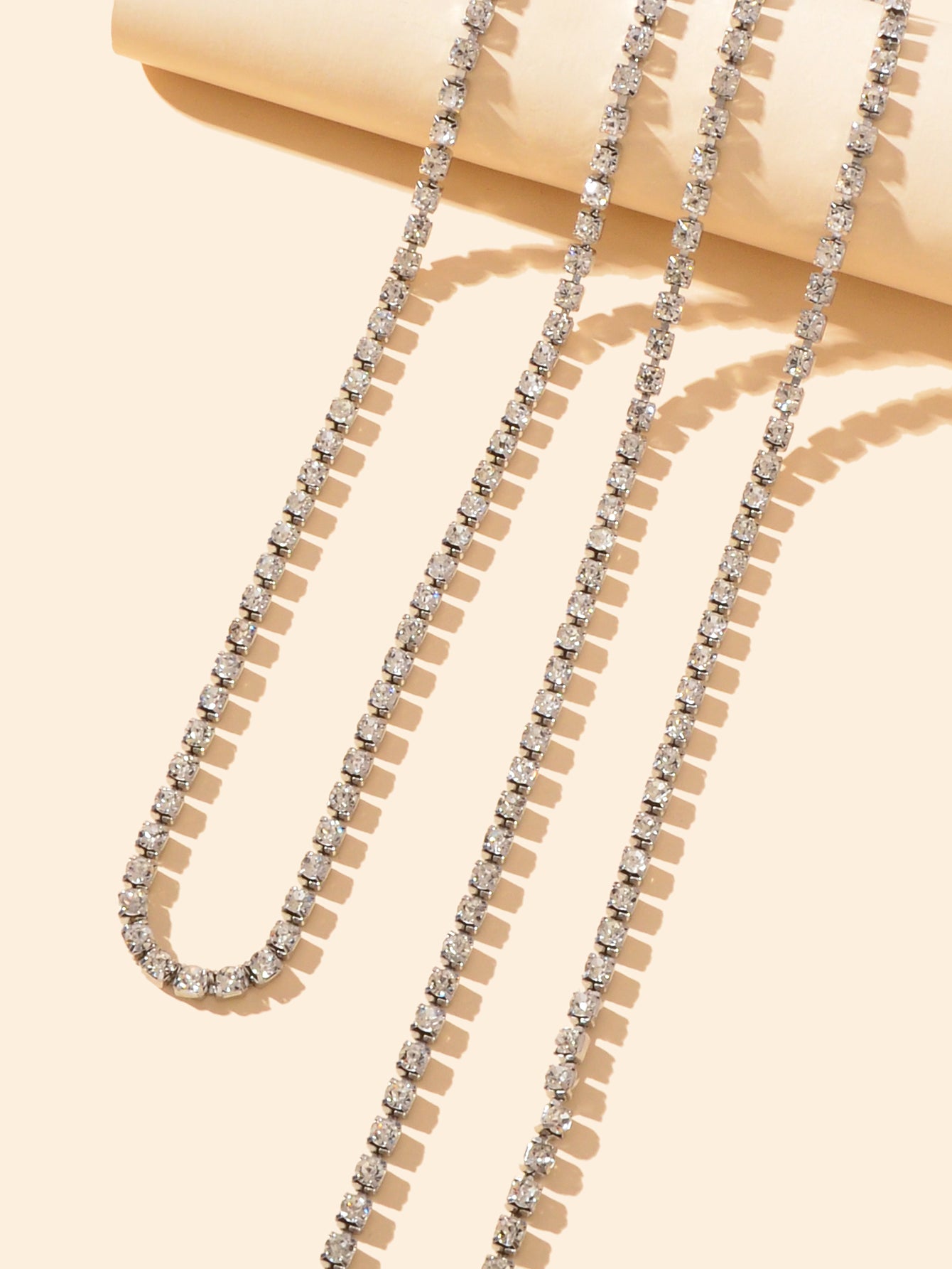 Luxury Multilayered Silver Chain Tassel Full Rhinestone Long Y Style Necklace