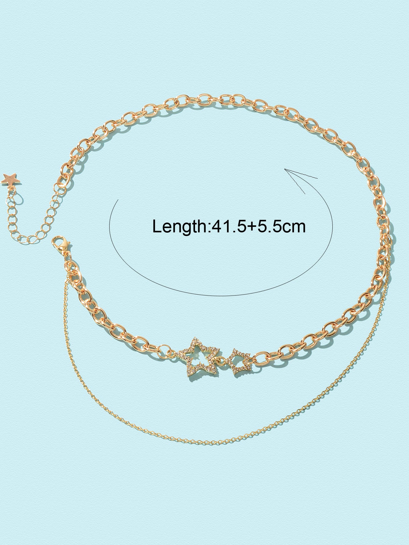 Designer Style Rhinestone Decor Gold Layered Chain Star Charm Clavicle Necklace