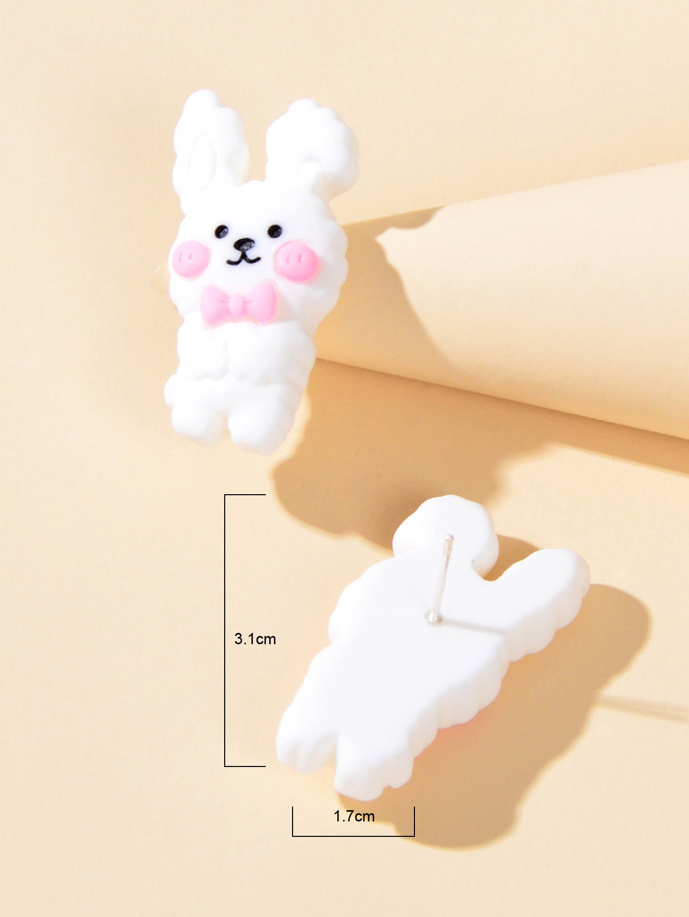 Pink Bow Tie White Rabbit Lovely Easter Bunny Stud Earrings Hare Party Jewellery