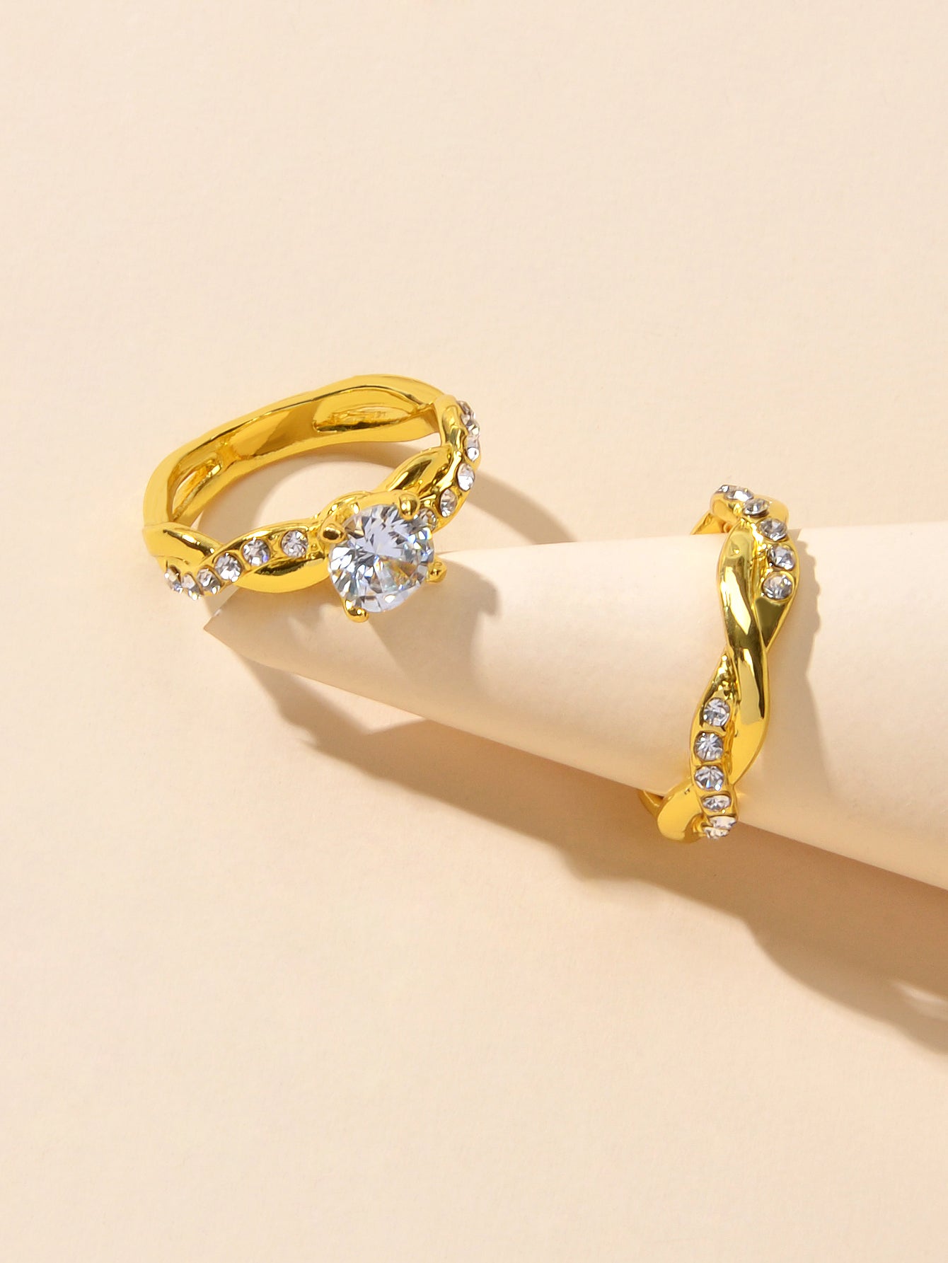 2pcs Luxury Women Band Simulated Diamond Silver Finger Wedding Engagement Ring