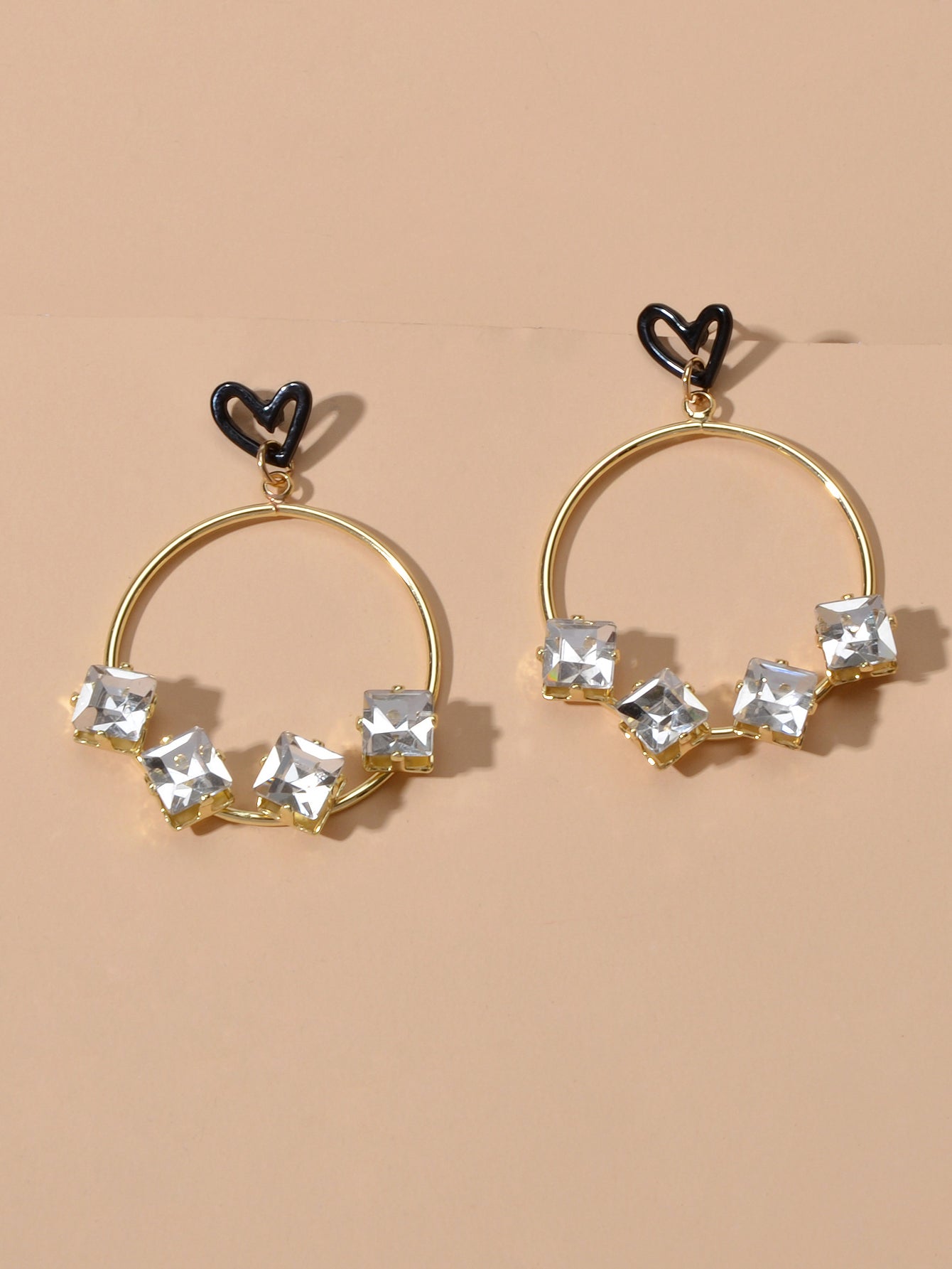 Trendy Simulated Diamond Love Heart Circle Dangle Earrings Nice Collection Gift