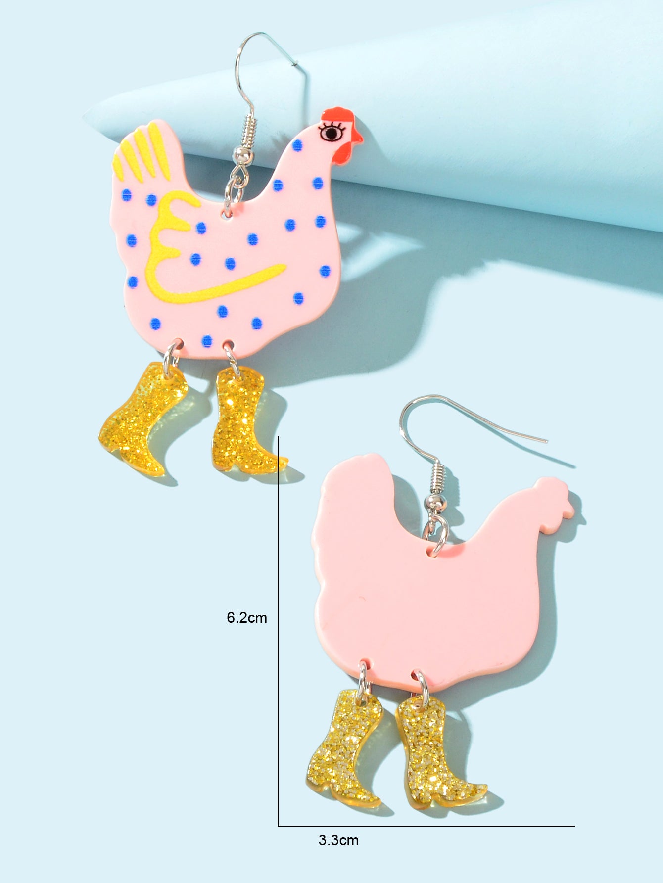 Cute Design Hen with Boot Dangle Lightweight Acrylic Chicken Earrings Party Gift