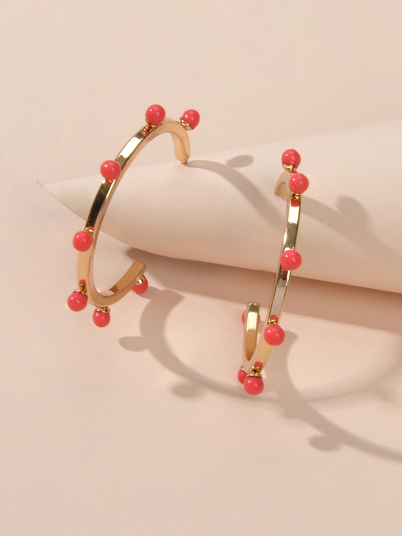 Designer Stylish Blue Hotpink Beads Silver Circle C Hoop Huggie Stud Earrings