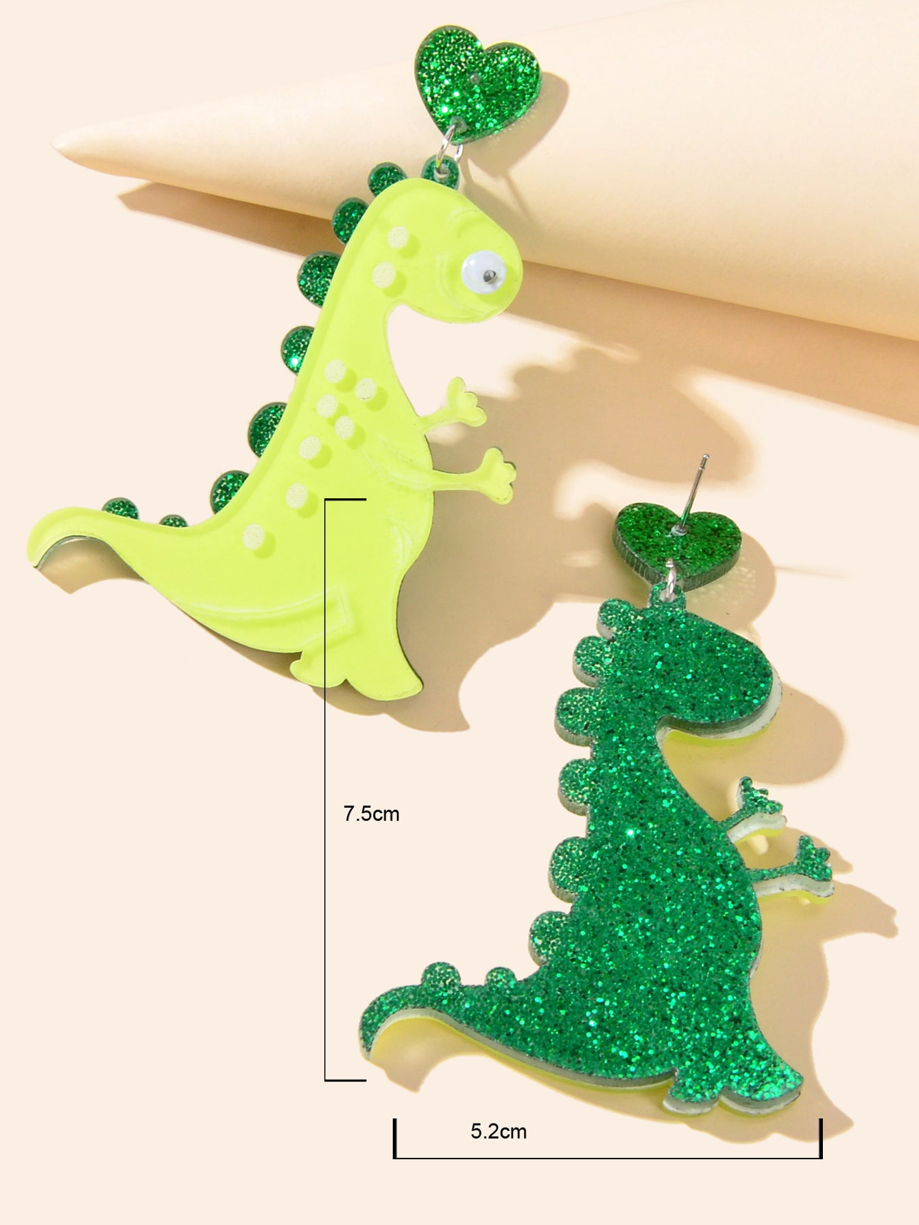 Green Dinosaur Dangle Stud Earrings Lovely Acrylic Animal Design Accessories
