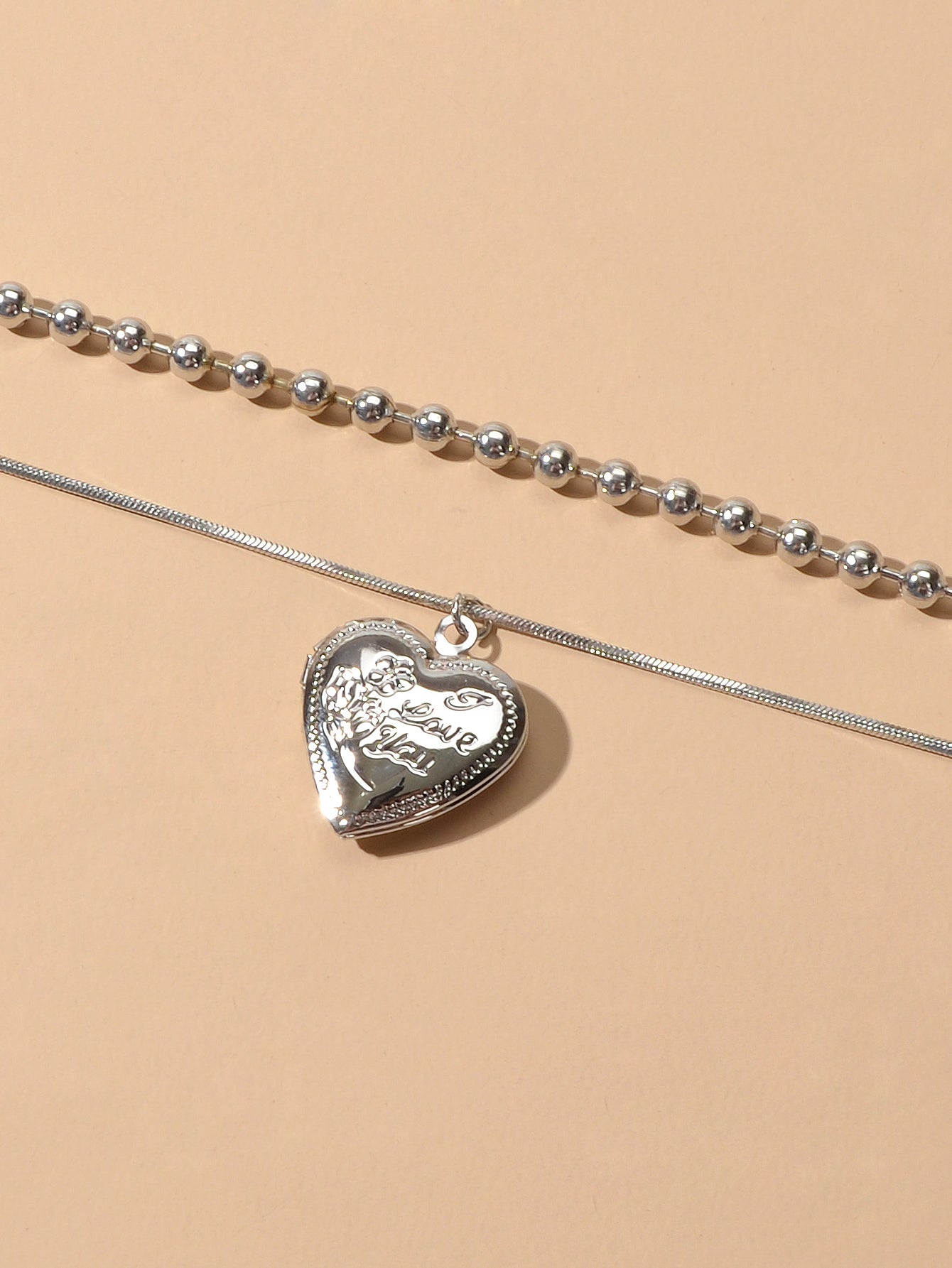 Female Jewellery Double layer Silver Multiple Popcorn Chain Heart Charm Necklace