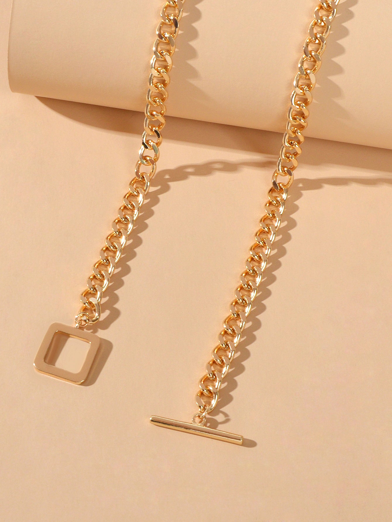 Punk Statment Jewelry Crude Y Lariat Chain Minimalist Square Collar Necklace