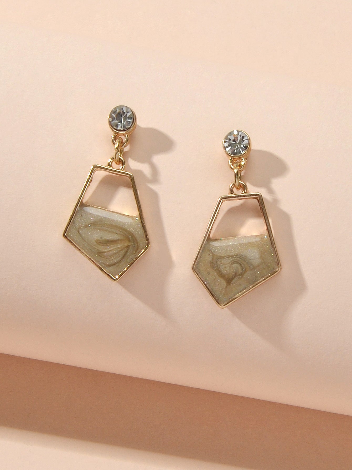 Rhinestone Decor Red Khaki Enamel Geometric Dangle Earrings Female Party Jewelry