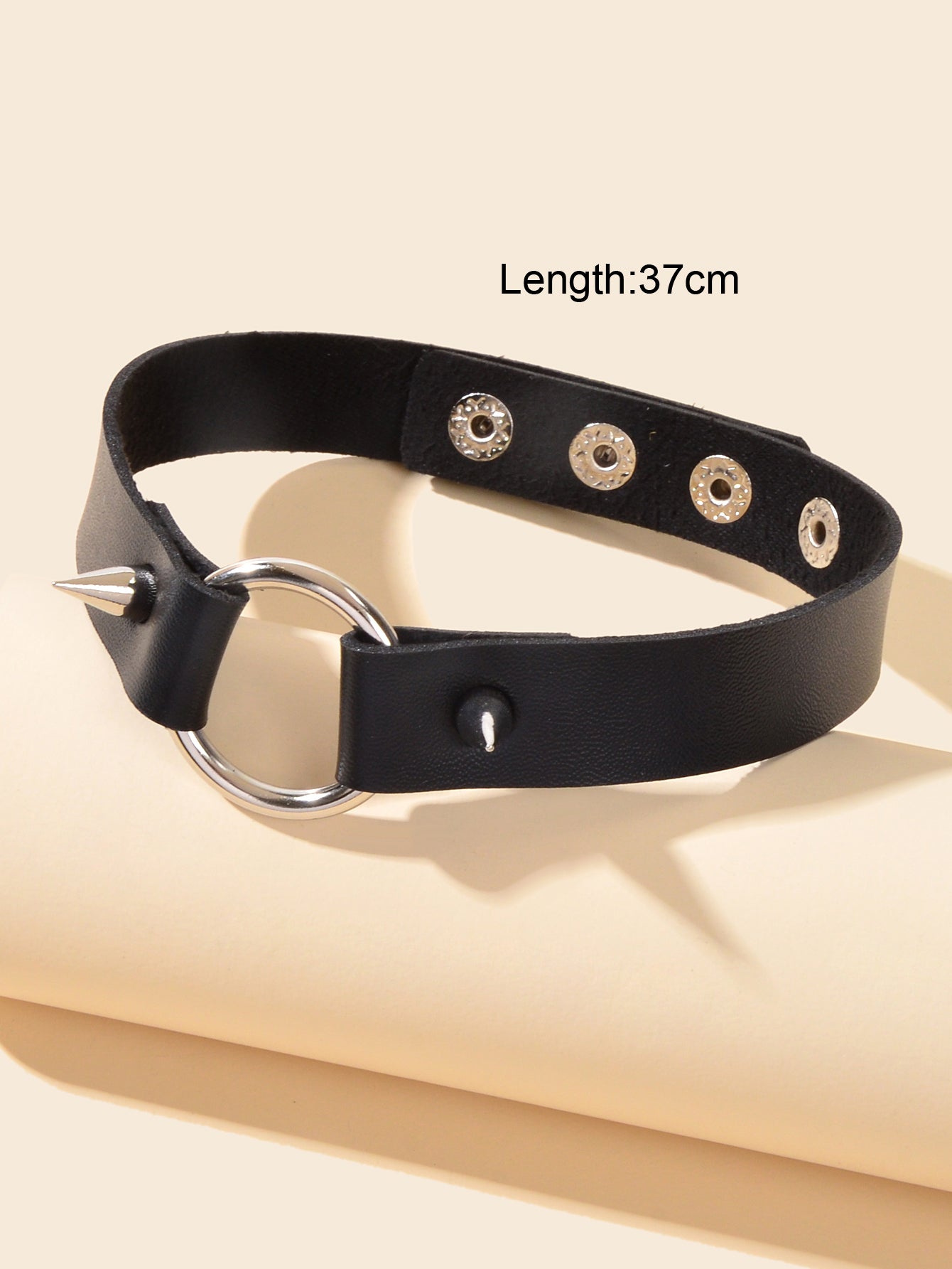 Gothic Punk Grunge Rock Black PU Leather Spike Circle Choker Adjustable Necklace